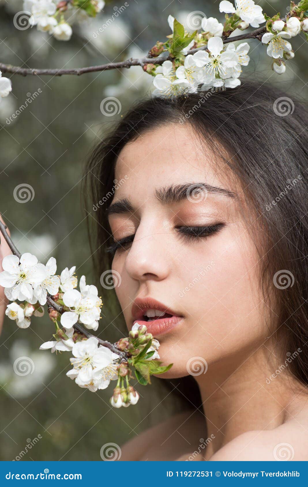 Beautiful As Flower Arabian Woman Enjoy Flower Blossom Sensual Woman 