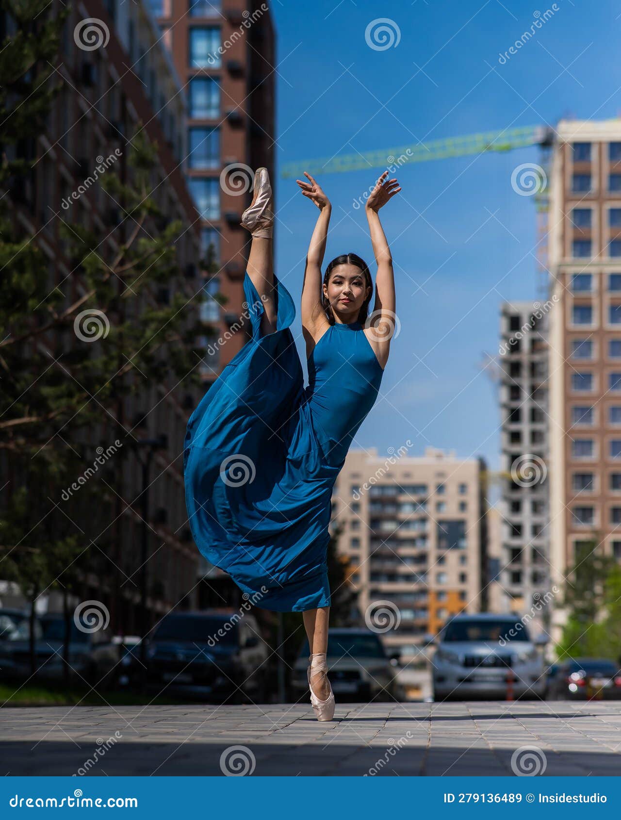 Beautiful Asian Ballerina Dancing Outdoors. Urban Landscape. Stock ...