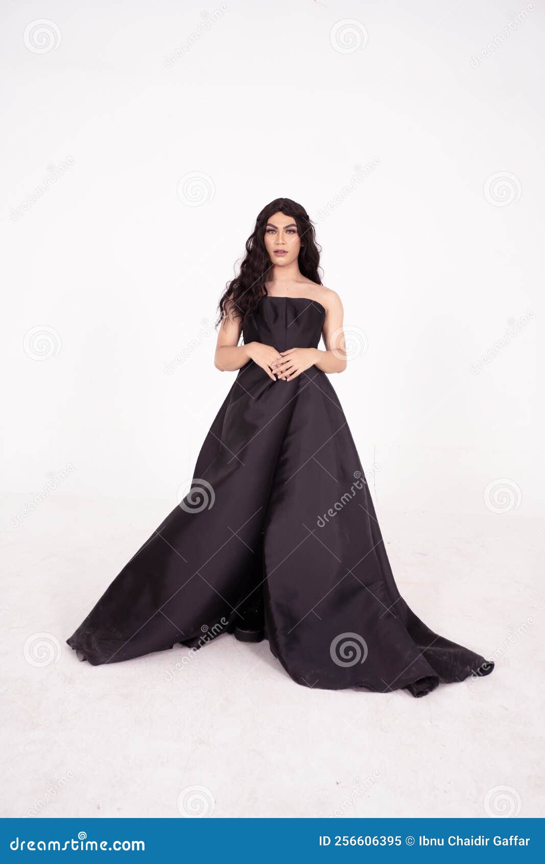 A Beautiful Asian Bride in a Black Wedding Dress Poses Stock Image ...