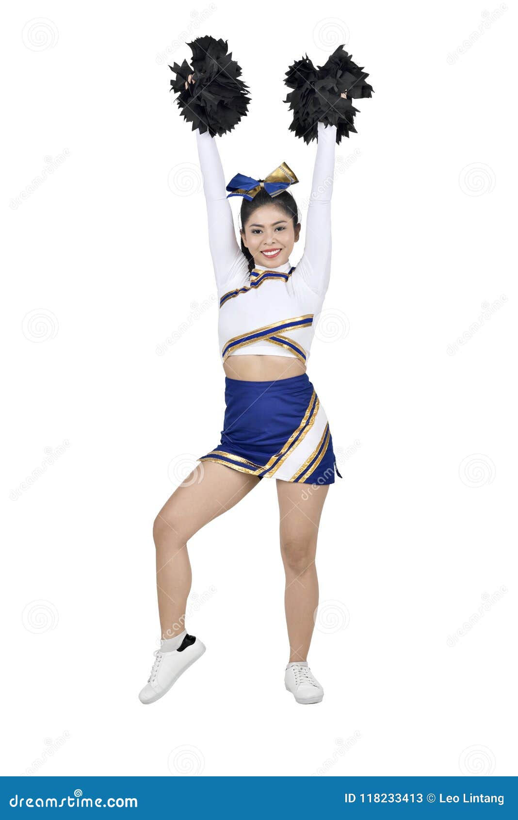 Cheerleader with Pom Poms Up Stock Photo - Image of female, cute: 14143554
