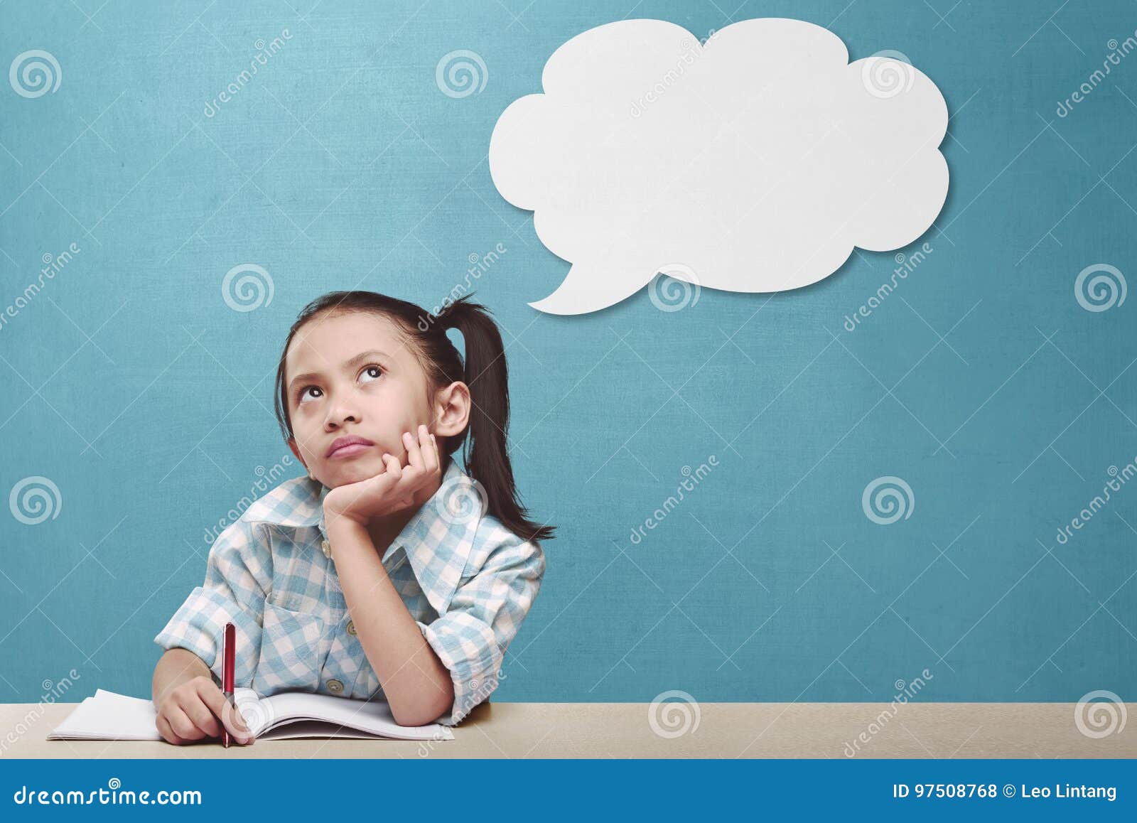 Beautiful Asian Child Thinking a New Idea Stock Photo - Image of ...