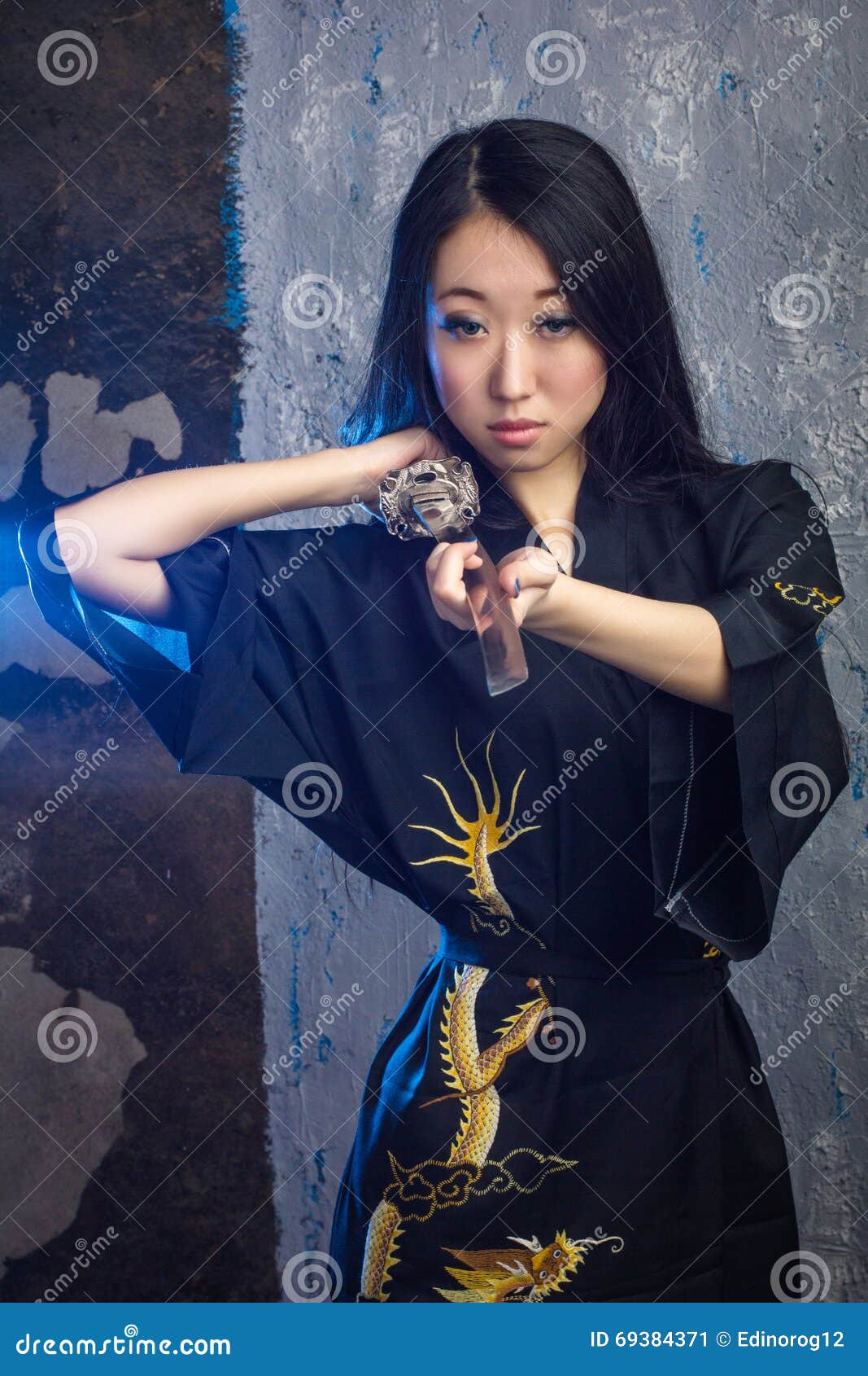 Beautiful Asian Girl in Kimono with Katana Stock Image - Image of aggressive: