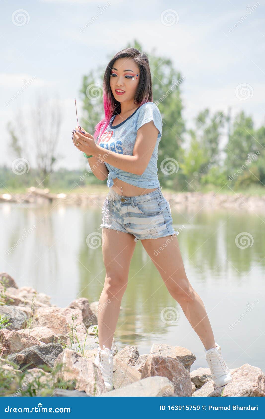 Beautiful Asian Girl Posing In The American Independence Day Stock Image Image Of Glamour