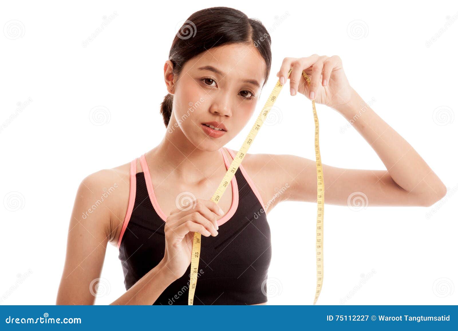 Beautiful Asian Healthy Girl With Measuring Tape Stock Image Image Of