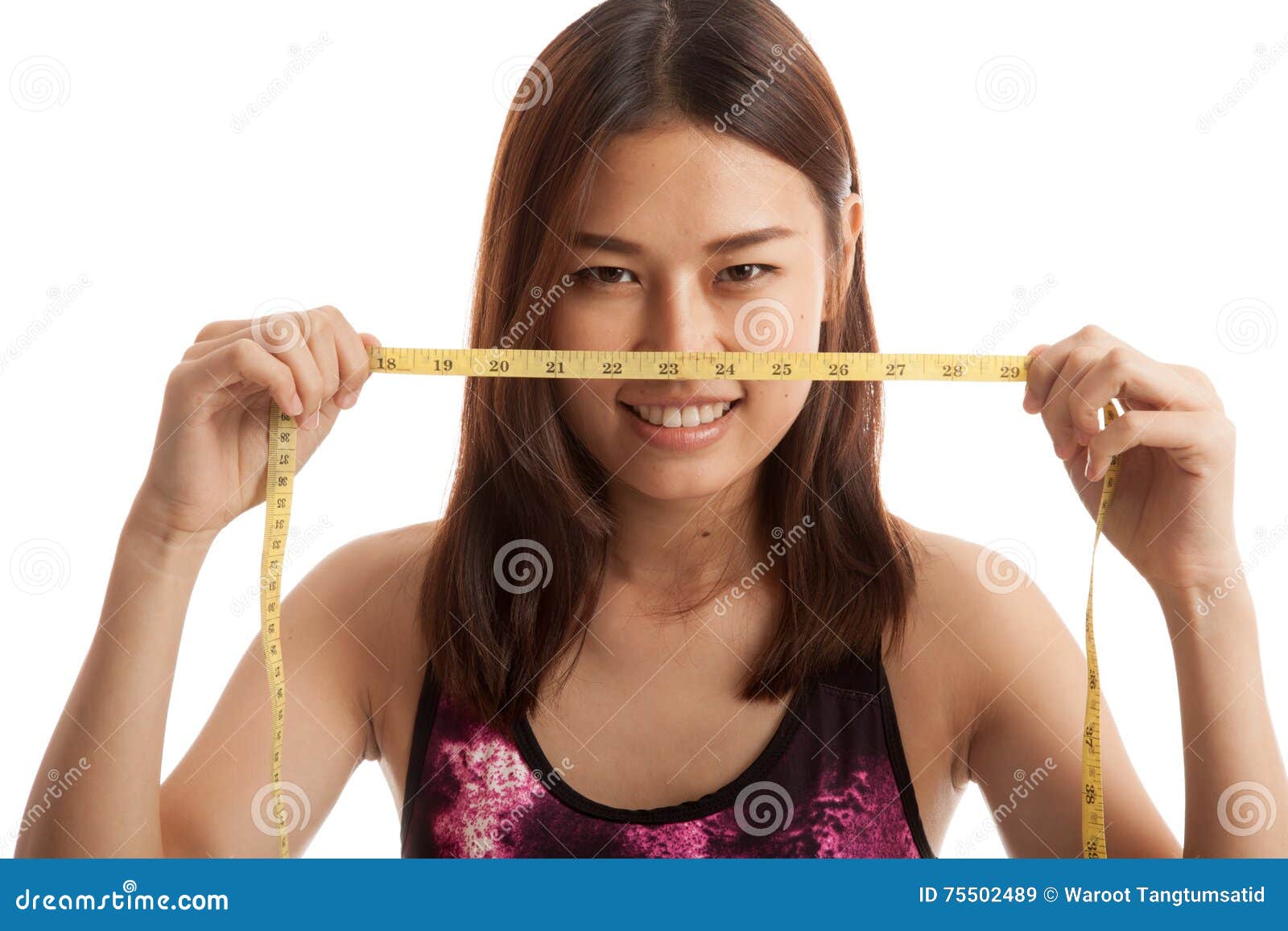 Beautiful Asian Healthy Girl With Measuring Tape Stock Image Image