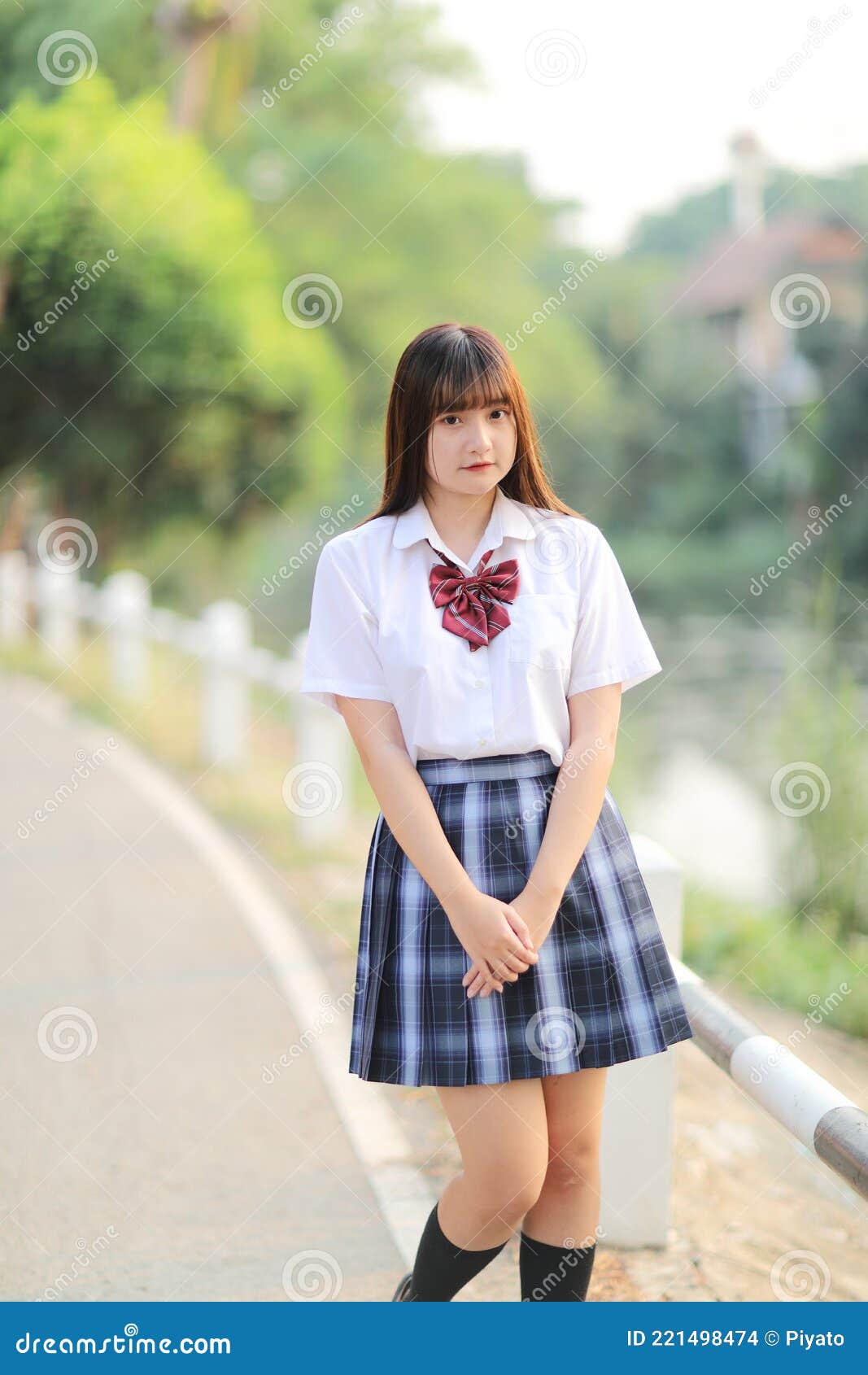 Beautiful Asian Japanese School Girl Uniform Looking at Park Outdoor ...