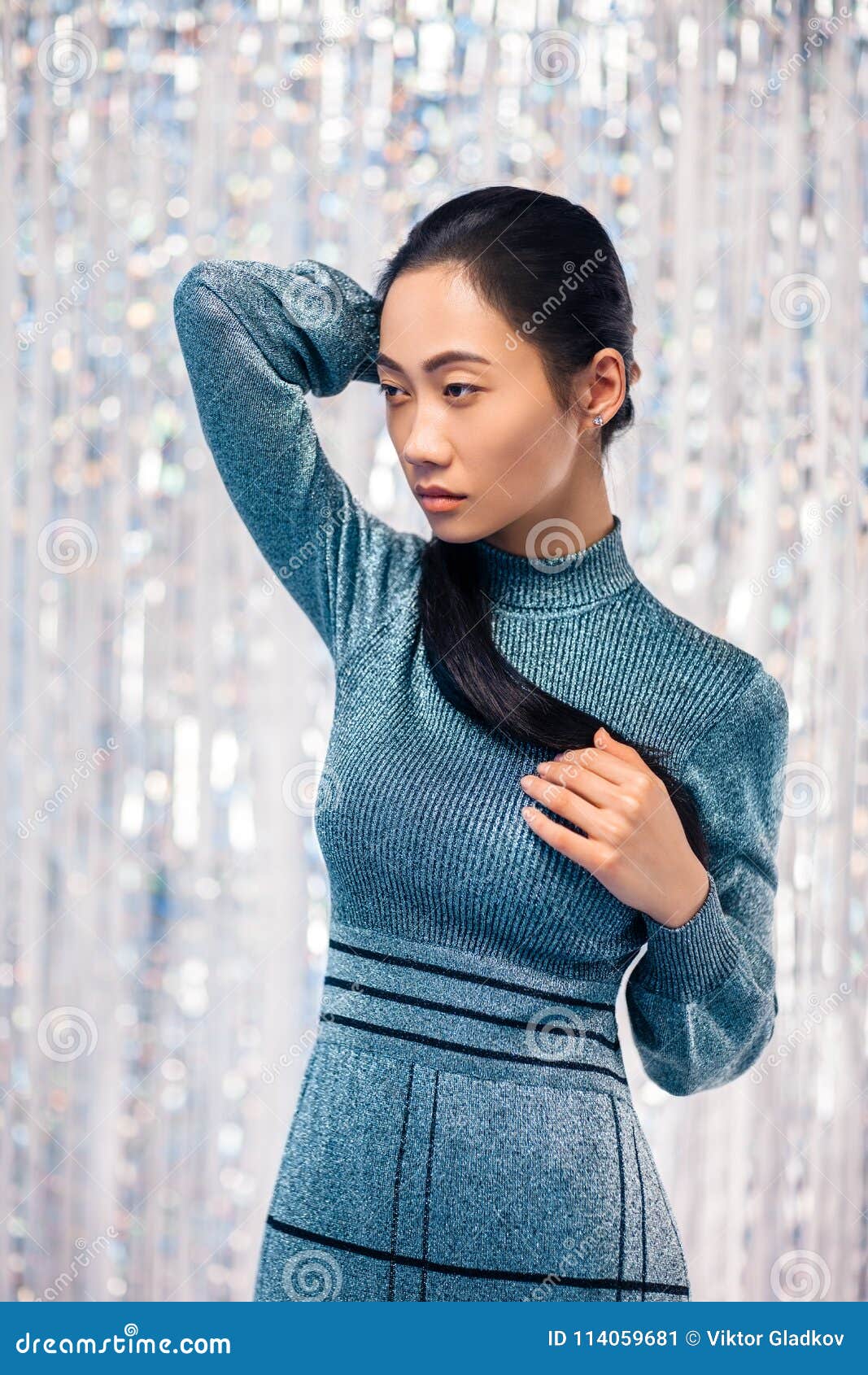 Beautiful Asian Woman in Blue Dress Stock Image - Image of cute, makeup ...