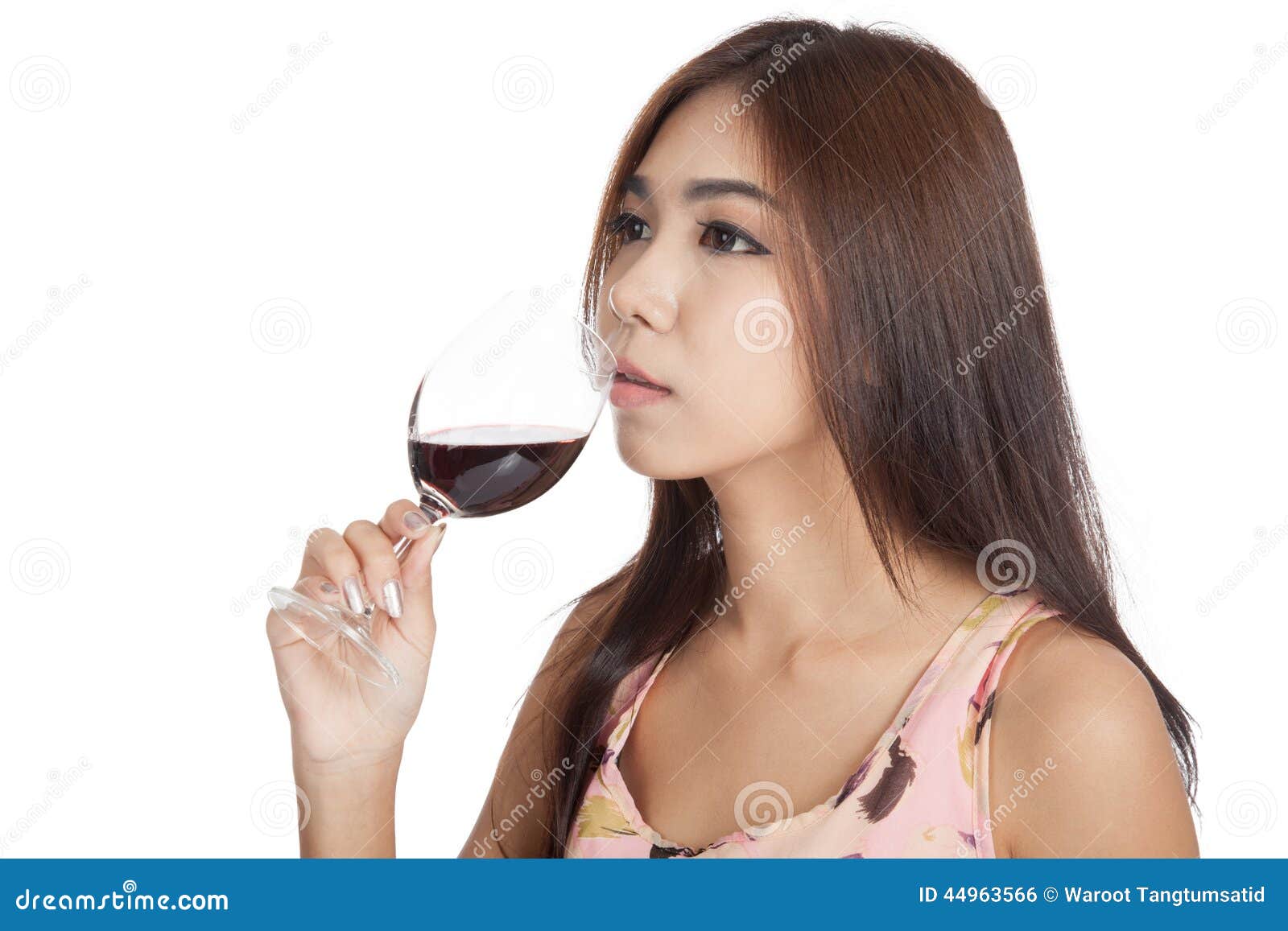 Beautiful Asian Woman Drink Red Wine Stock Photo Image Of Beverage