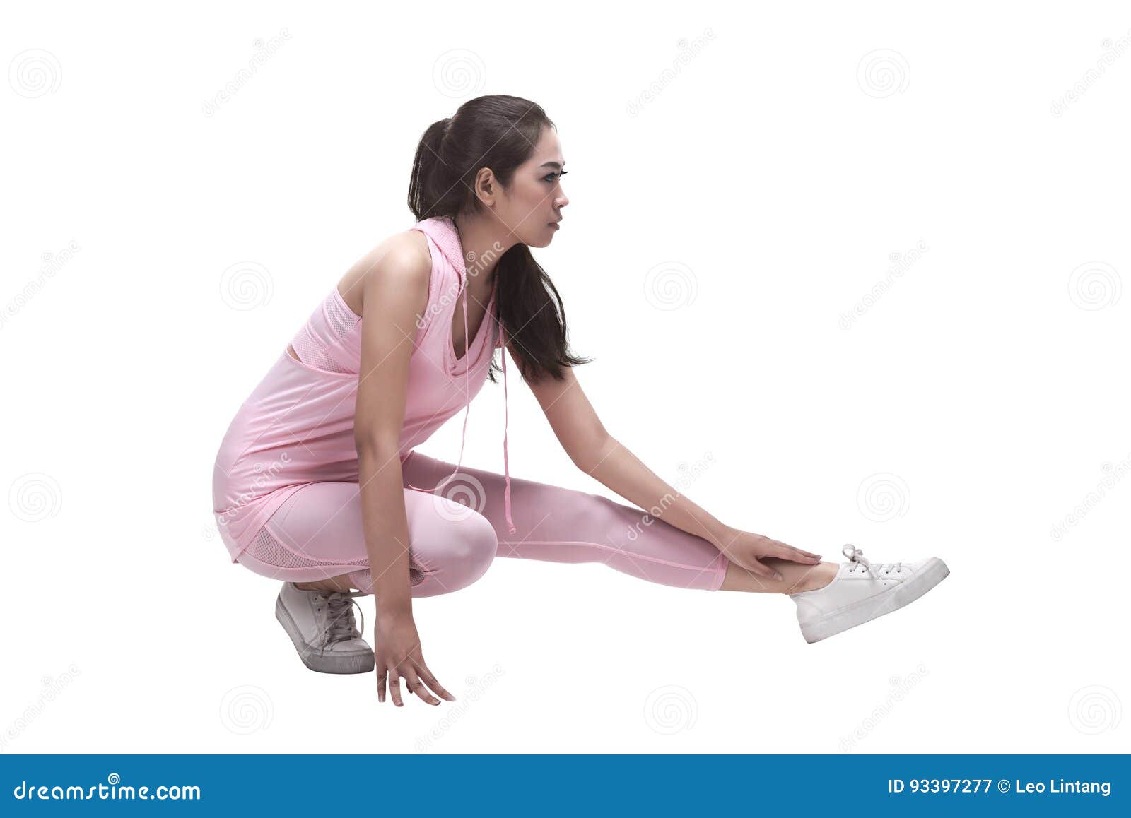 Beautiful Asian Woman Stretching Legs Before Running Stock Image