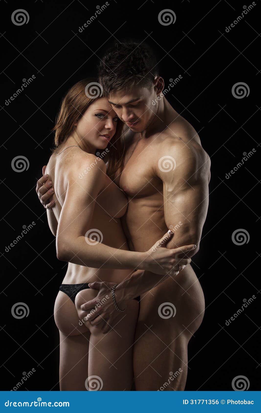 Sexy Couple With Dumbbells In Gym Picture