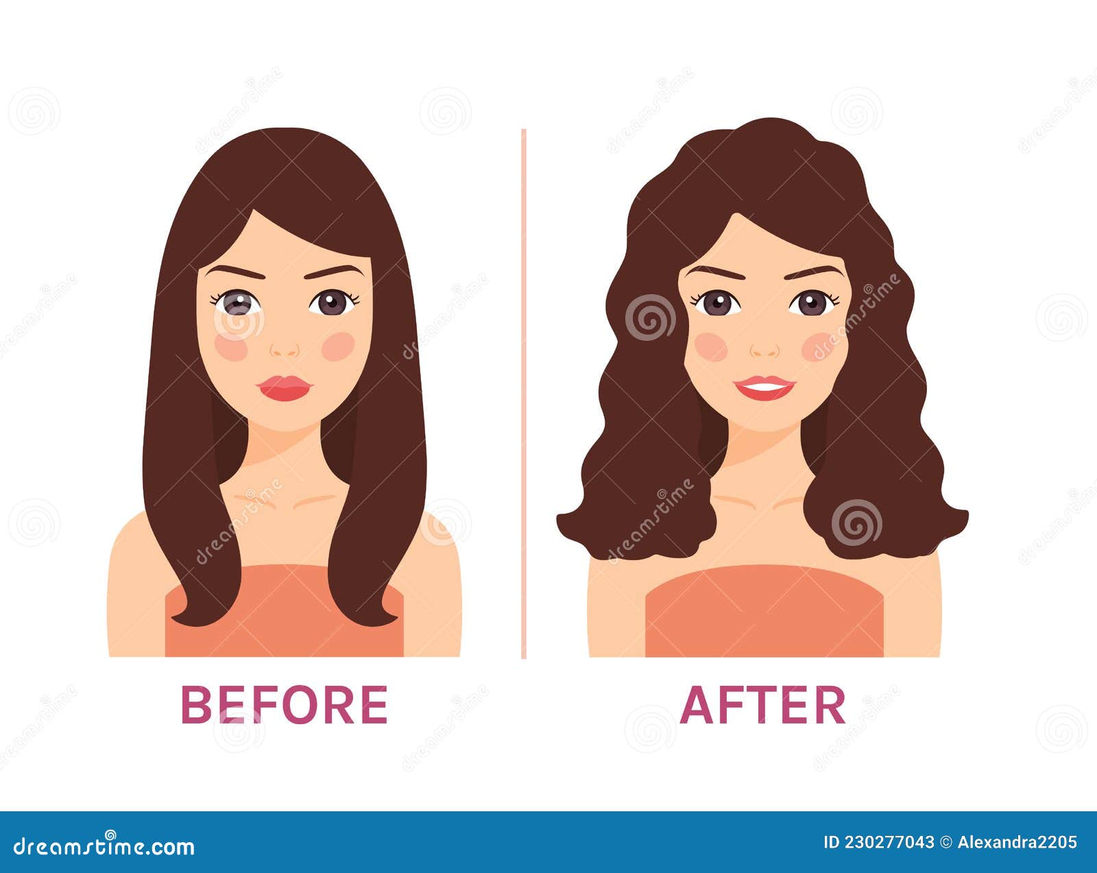 Beautiful Attractive Young Woman with Normal and Curly Hair. Happy Lady with Wavy Hair. before and after. Transformation Stock Vector - Illustration of brunette, cartoon: 230277043 Beautiful Attractive Young Woman with Normal and Curly Hair. Happy Lady with Wavy Hair. before and after. Transformation Stock Vector - Illustration of brunette, cartoon: 230277043
