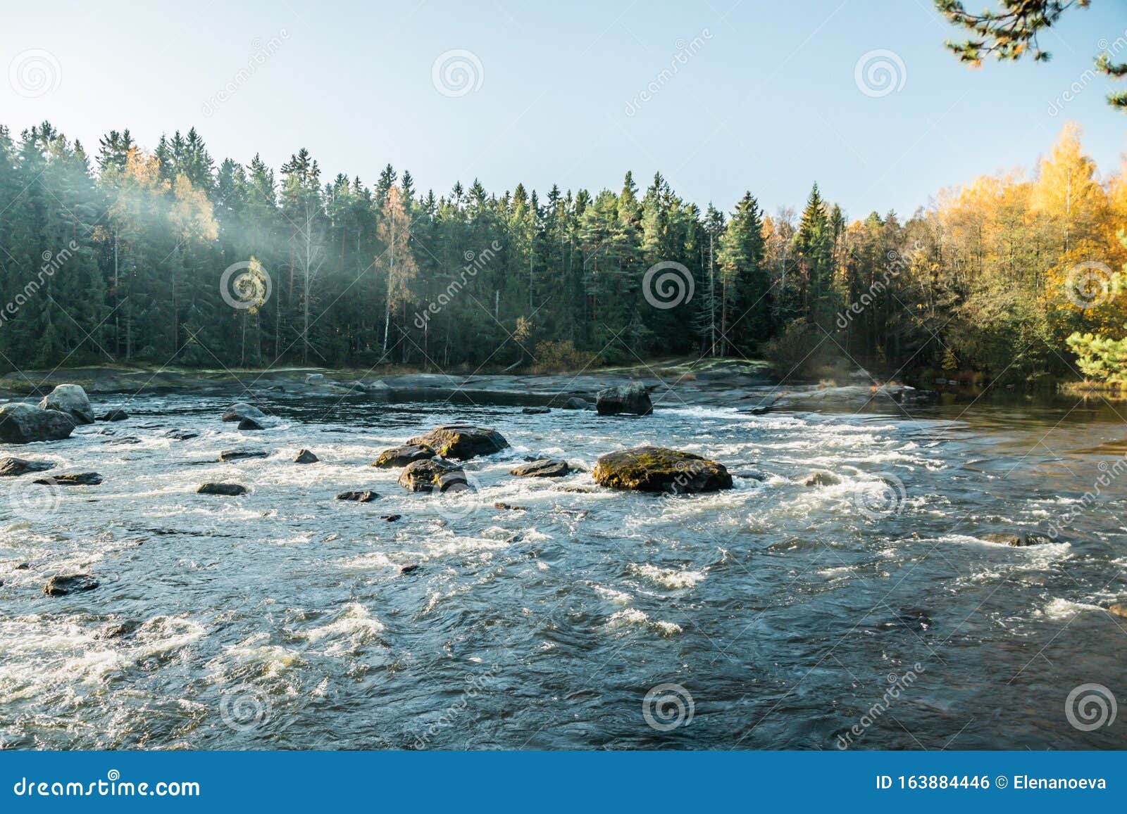 beautiful autumn landscape on river kymijoki near the emperor alexander lll fishing lodge langinkoski. kotka, finland