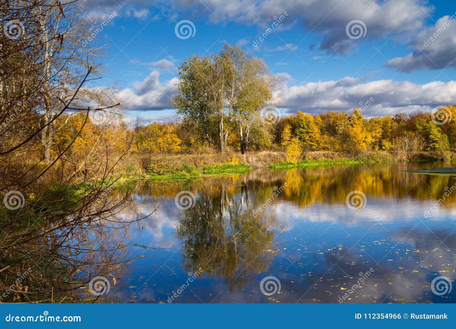 Beautiful Autumn Landscape - View from the River Bank with Reflection ...