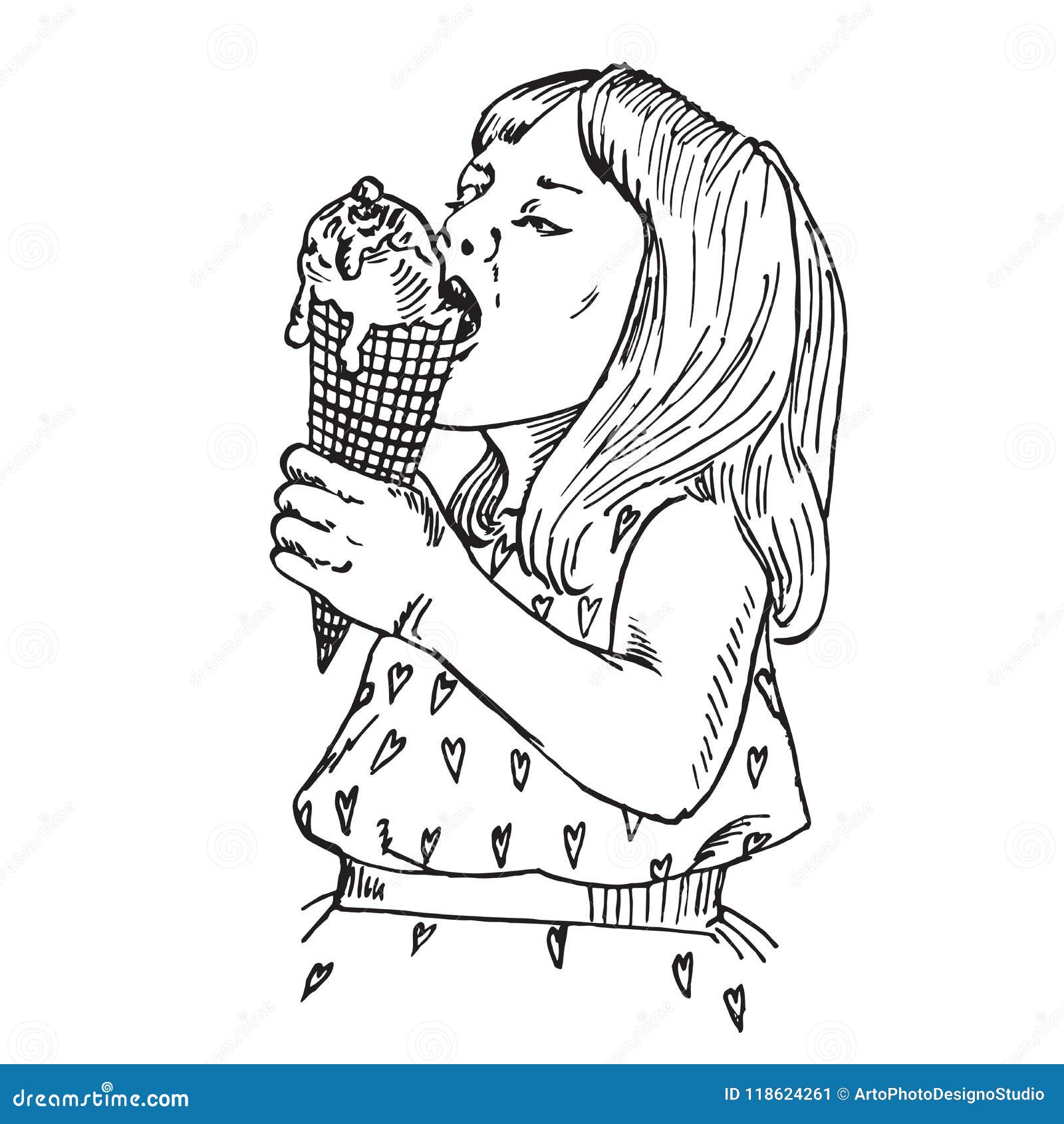 Download Beautiful Baby Girl Eating Ice Cream In A Waffle Cup Stock ...