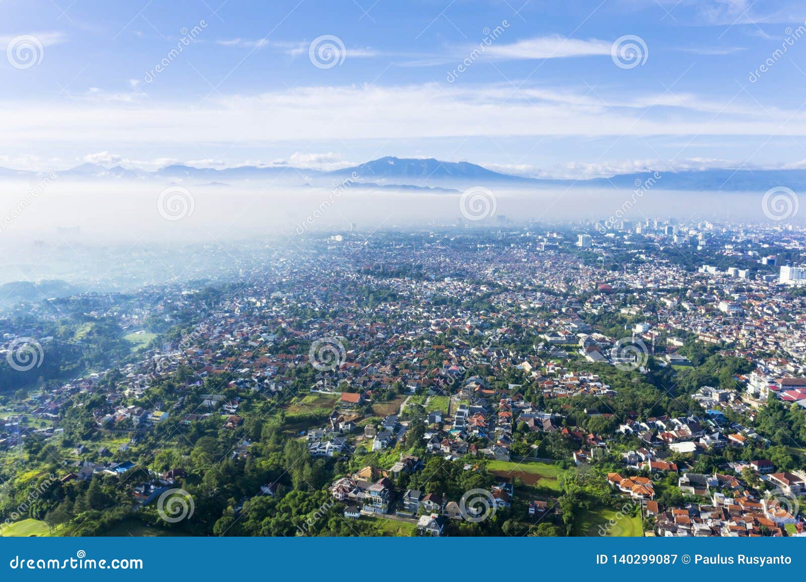 beautiful bandung cityscape with crowd houses