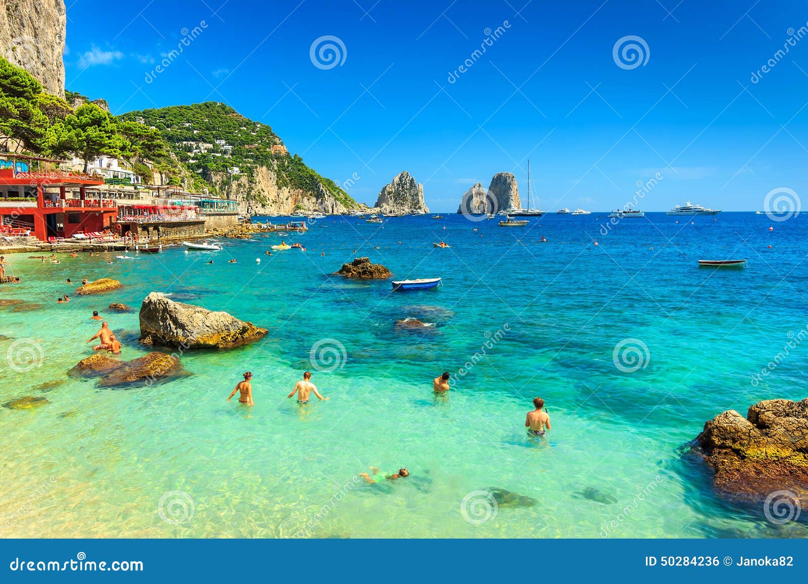 beautiful beach and cliffs in capri island, italy, europe