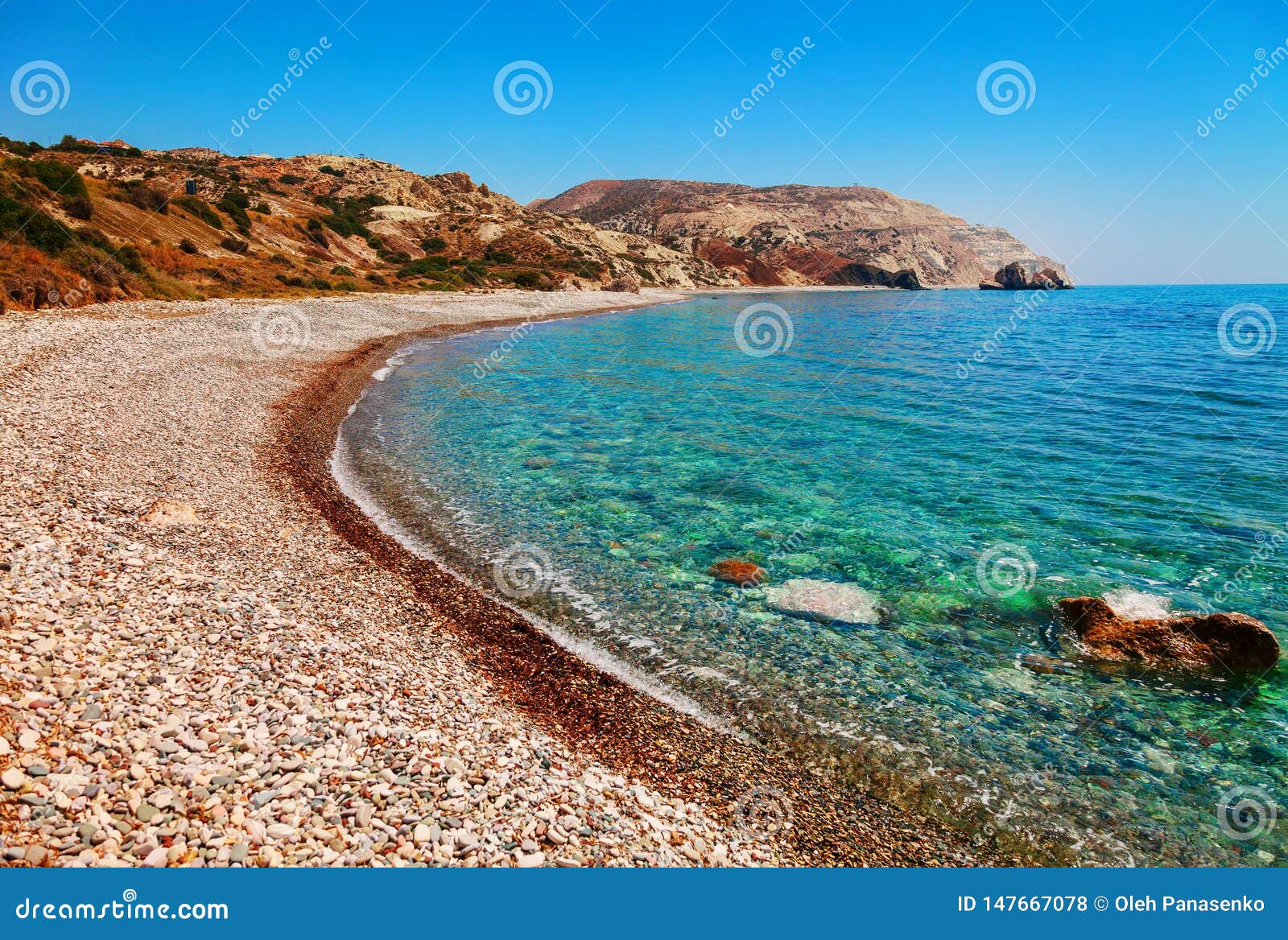 beautiful beach on petra tou romiou (the rock of the greek), aphrodite& 39;s legendary birthplace in paphos, cyprus island,