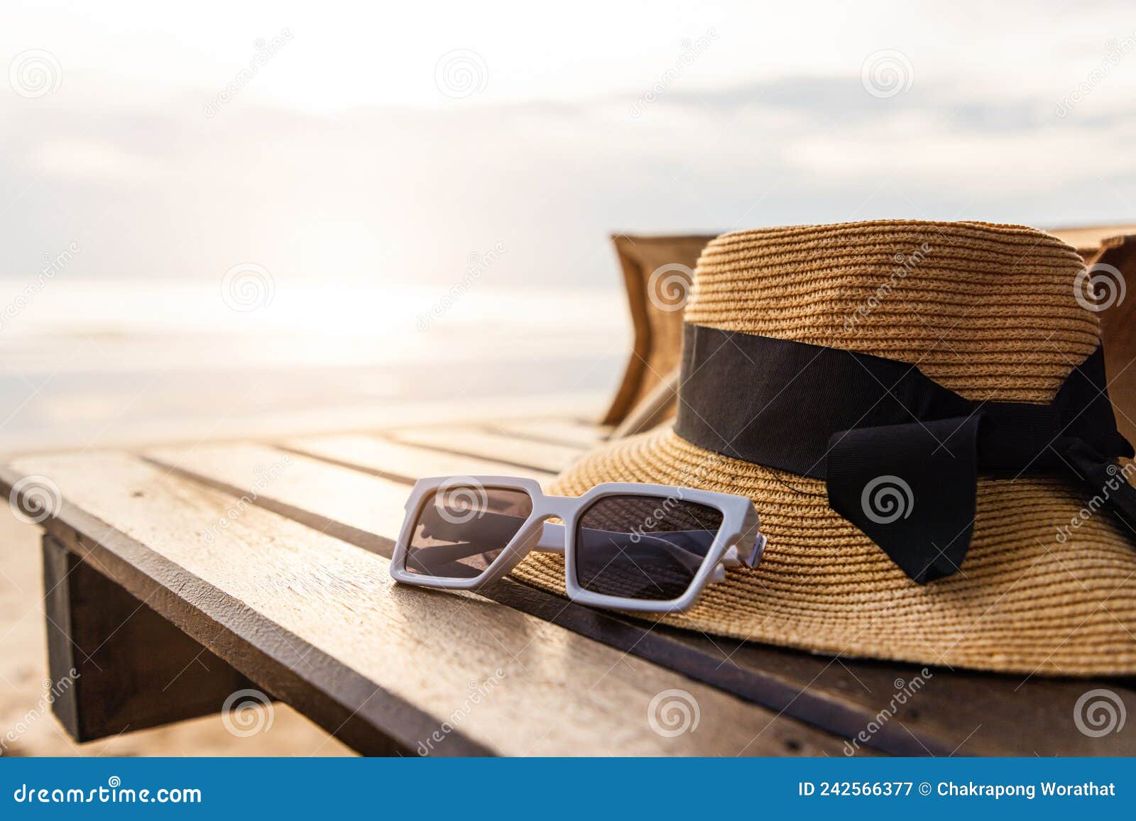 Beautiful Beach with Sunglasses and Hat on the Beach Stock Image ...