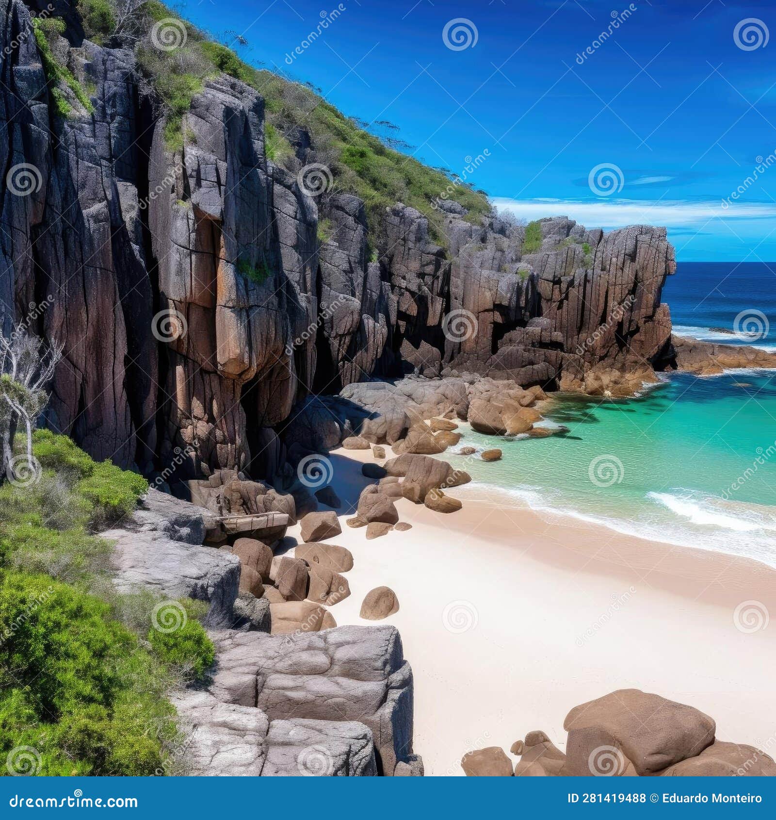 Beautiful Beach with Turquoise Water and Granite Rocks Stock