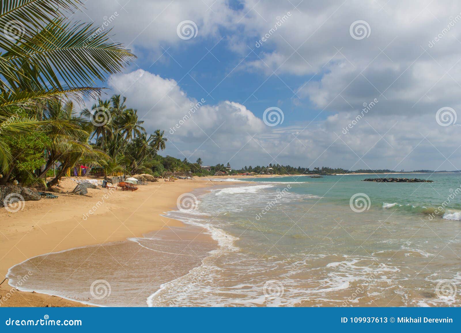 beautiful beach. view of nice tropical beach with palms around.