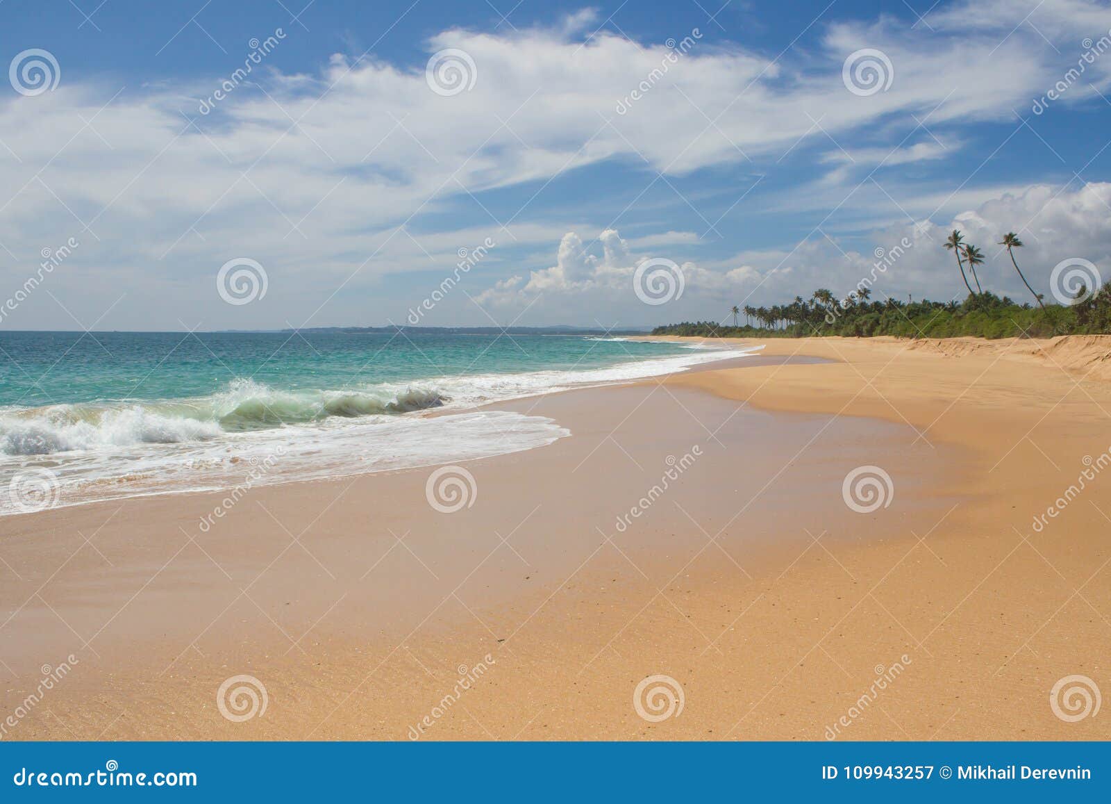 beautiful beach. view of nice tropical beach with palms around.