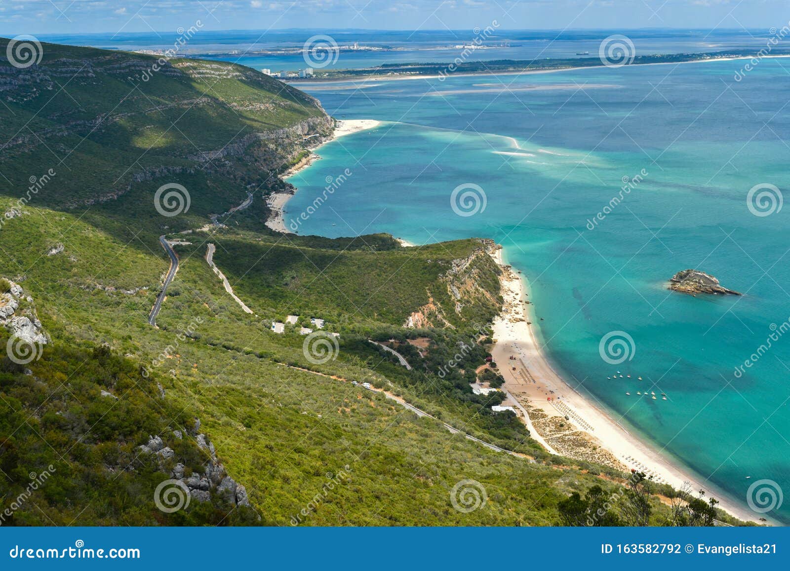 aerial view of arrabida beaches in setubal, portugal