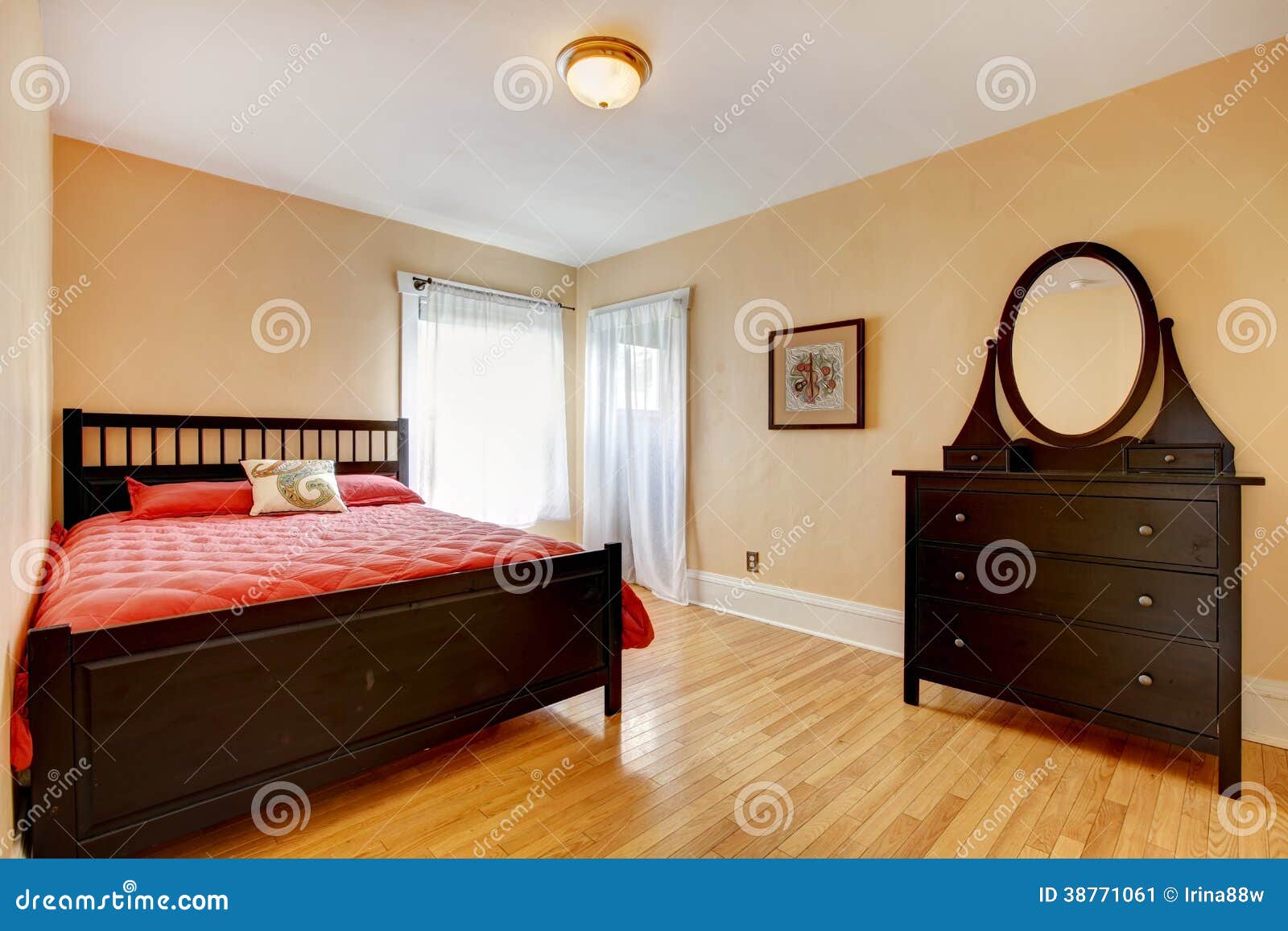 Beautiful Bedroom with Dark Brown Furniture Stock Image - Image of ...