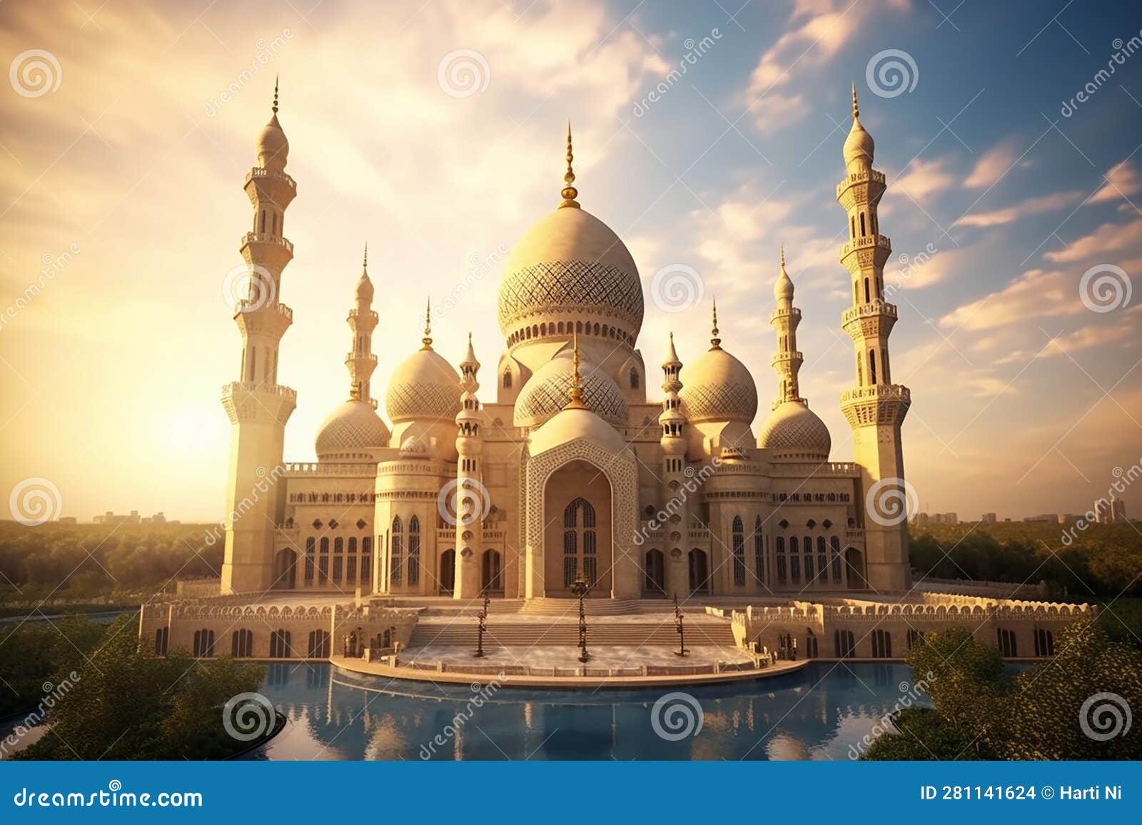 Beautiful Big Mosque Worship Place Islamic Muslim Religion With Pond beautiful-big-mosque-worship-place-islamic-muslim-religion-with-pond