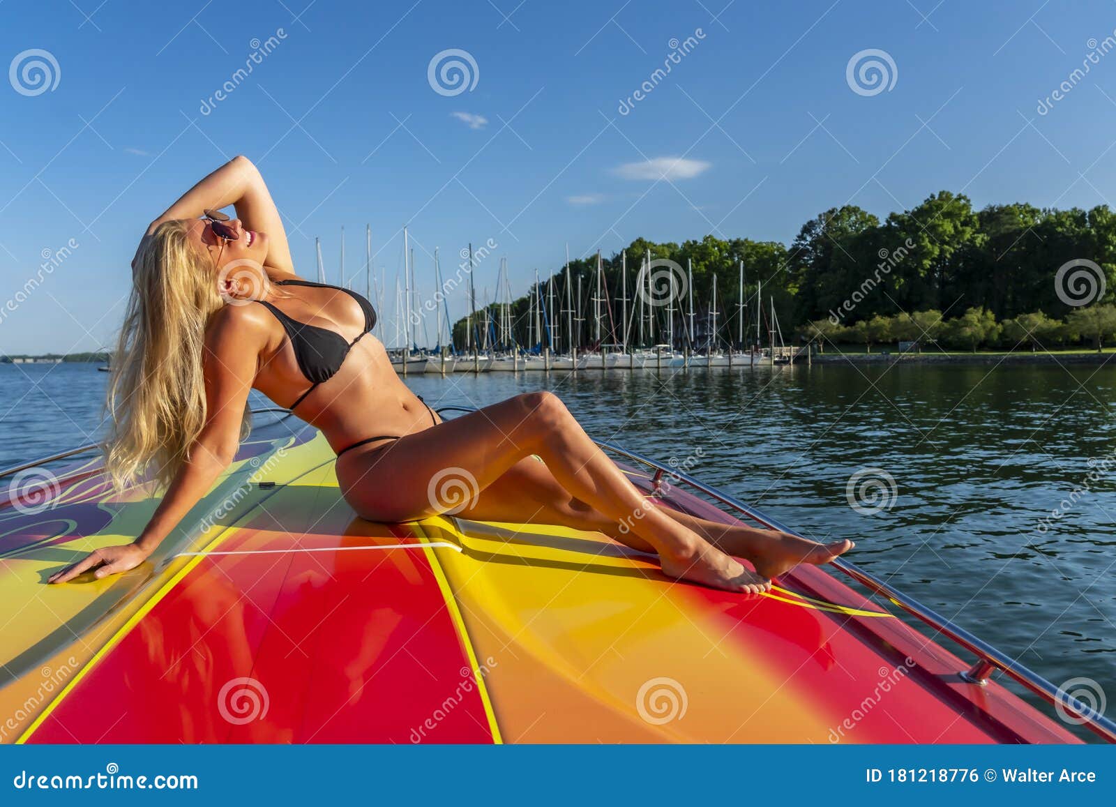 Beautiful Bikini Model Relaxing On A Boat Stock Photo Image Of Female Modern