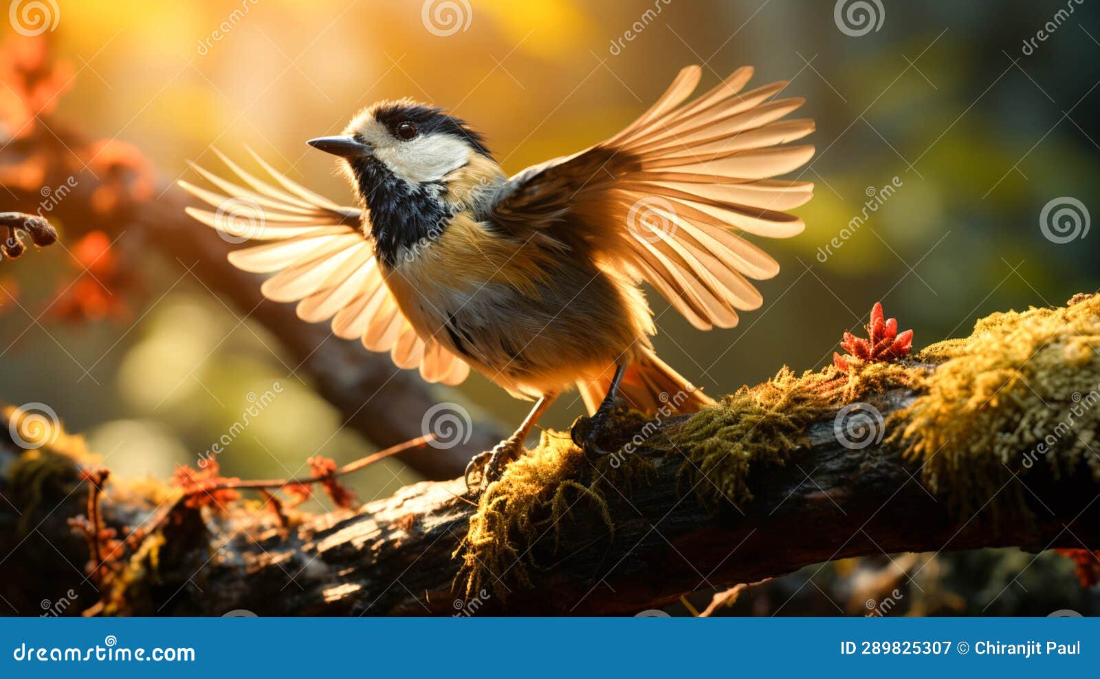 A Beautiful Bird Perches on a Branch Spreading Its Wings Stock Image