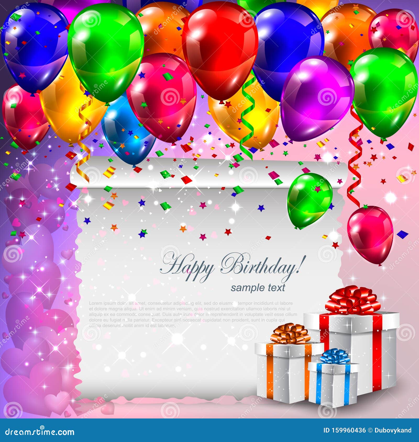 Beautiful Birthday Background with Present Boxes & Air Balloons Stock ...