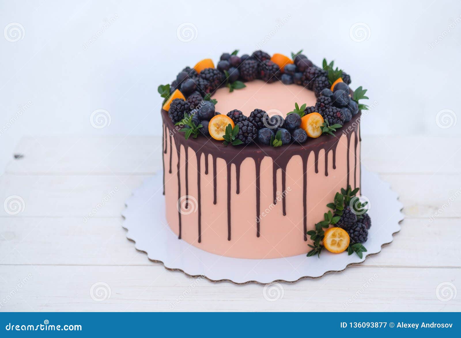 Beautiful Birthday Cake in Winter Style with Fir Branches and ...