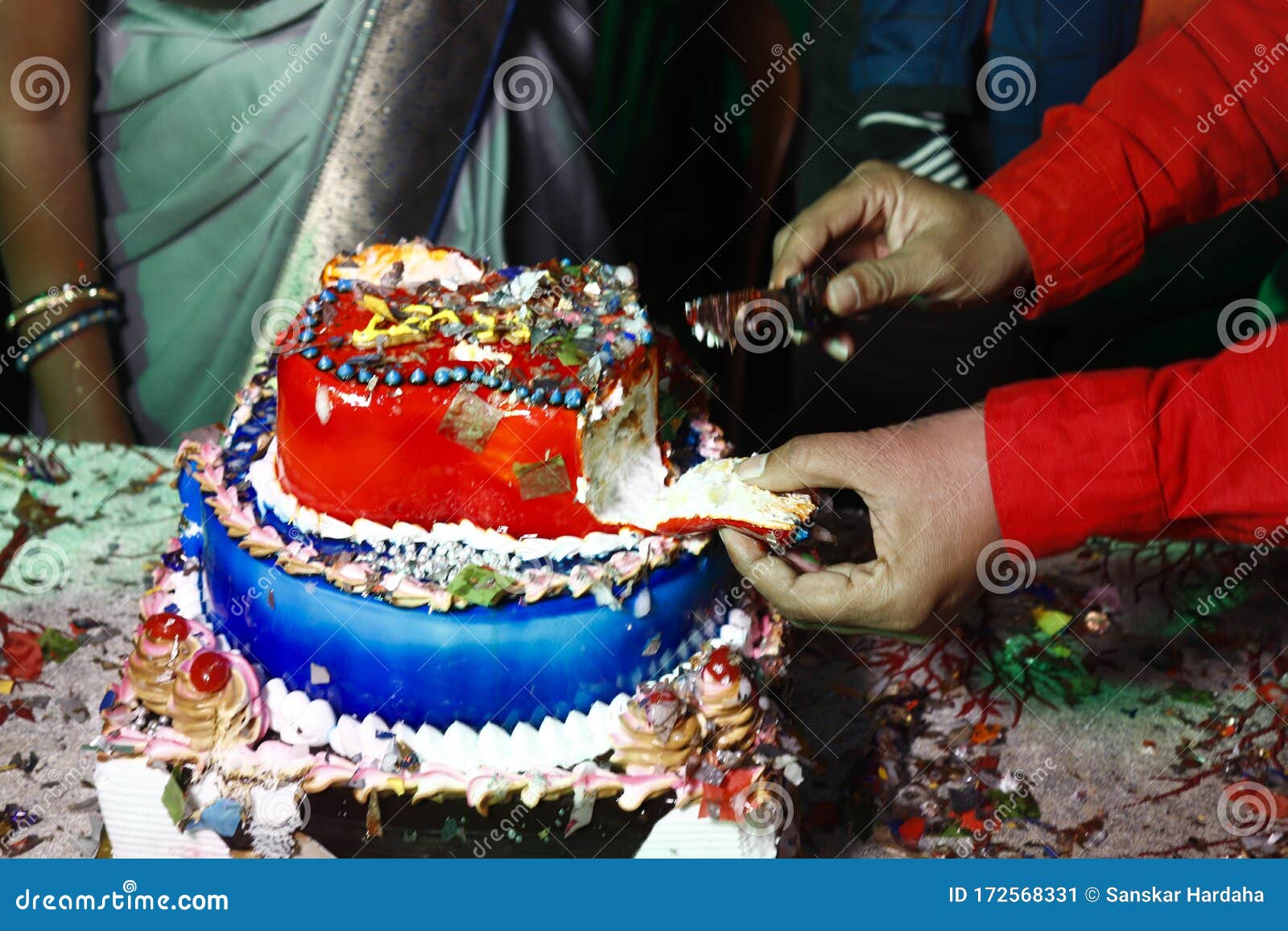 Birthday cake cutting stock image. Image of layers, lighting 172568331