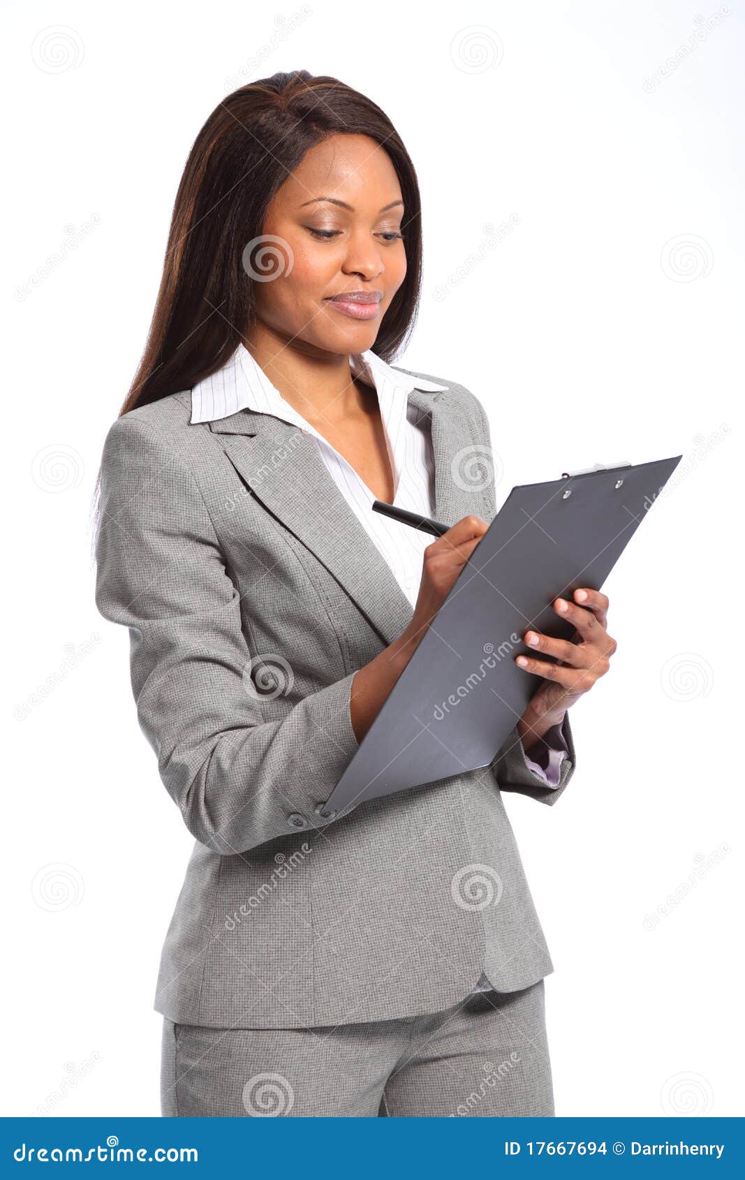 beautiful black business woman with clipboard