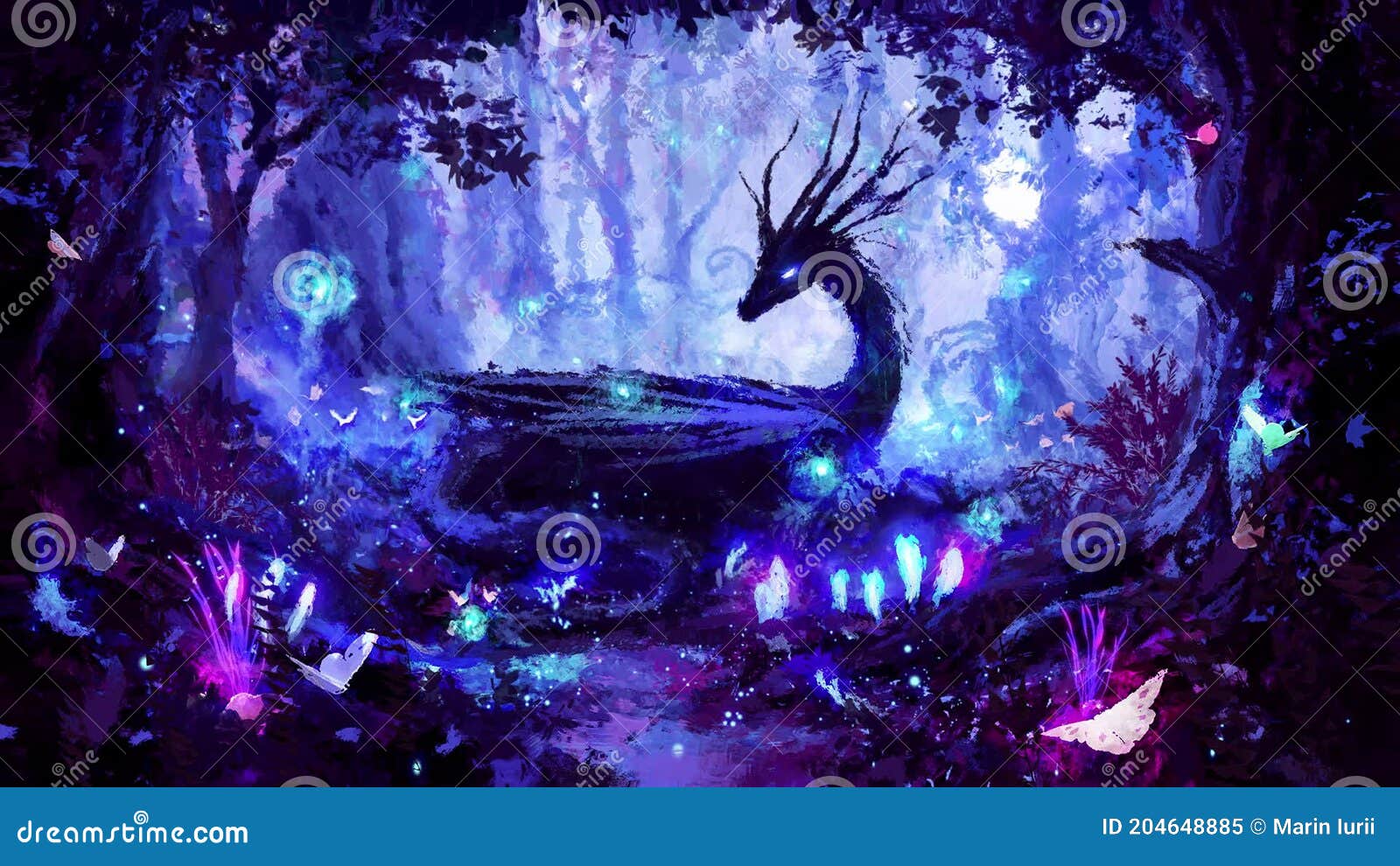 Large Winged Black Dragon With Glowing Eyes And Breathing Smoke And Ember  In A Wooded Clearing With A Beam Of Light Stock Photo - Download Image Now  - iStock