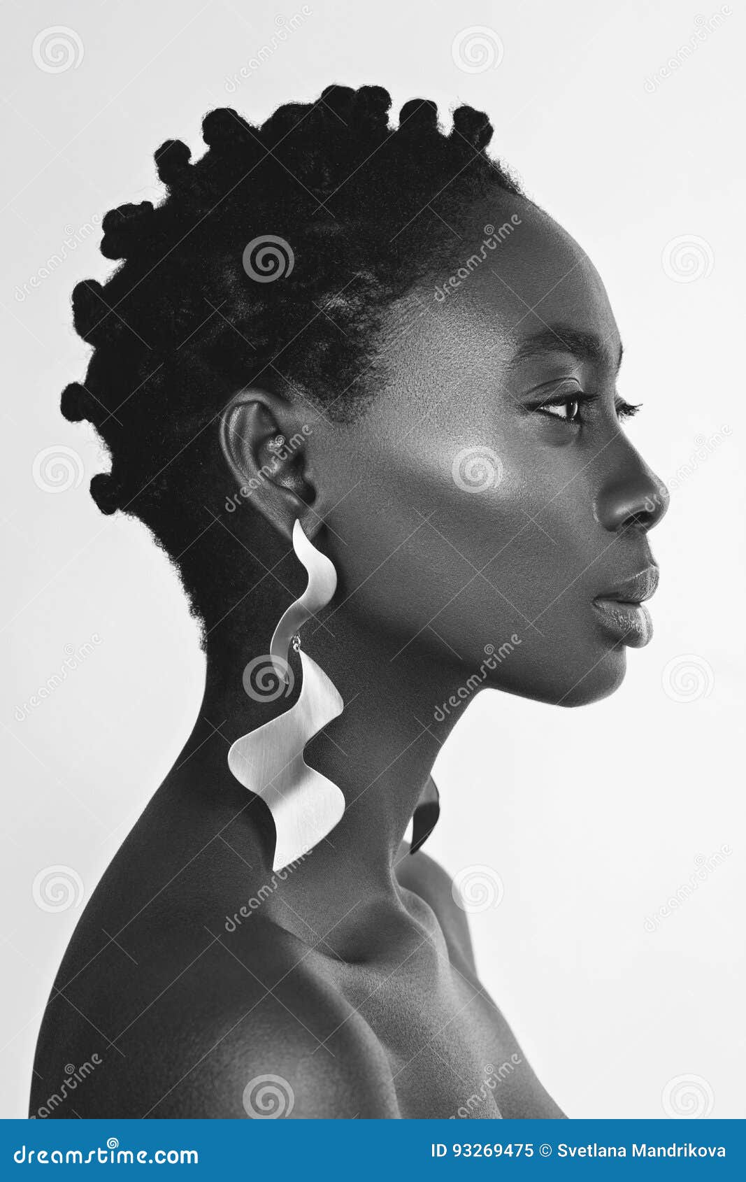 Beautiful Black Girl with Big Earrings Stock Image - Image of head