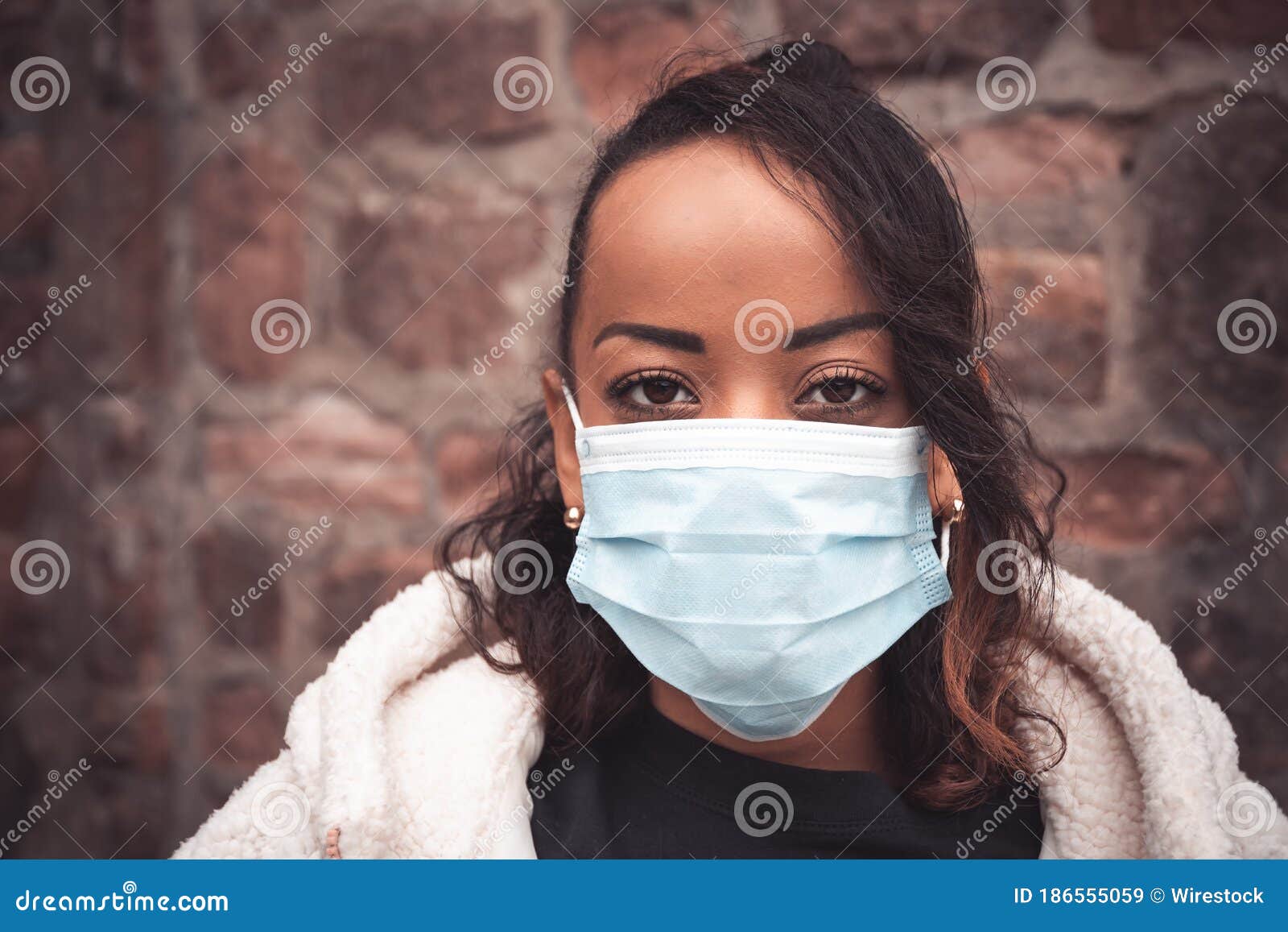 Beautiful Black Girl Outdoor with a Medical Mask Stock Image - Image of ...