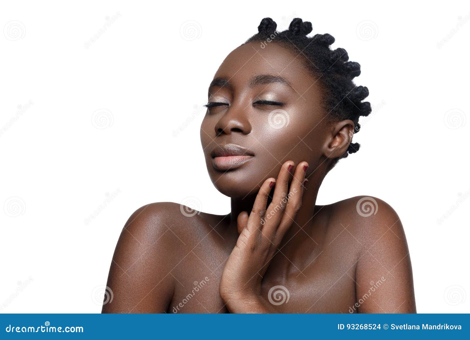 beautiful black girl touching face