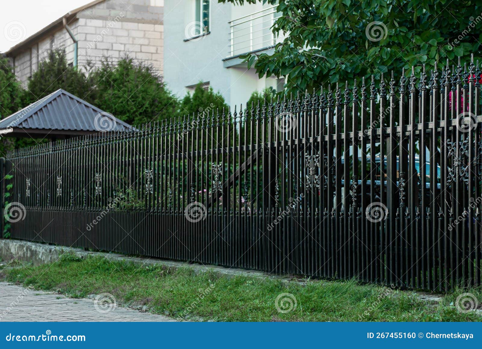 Beautiful Black Iron Fence Near Pathway Outdoors Stock Photo Image of