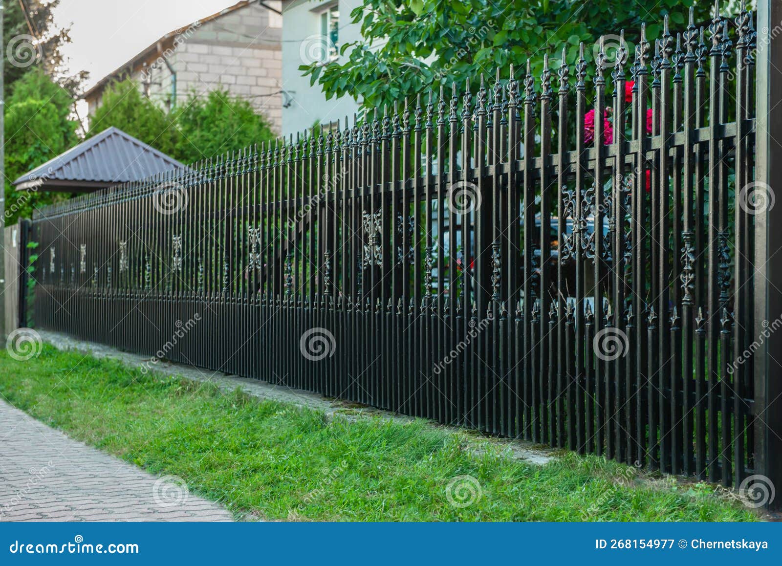 Beautiful Black Iron Fence Near Pathway Outdoors Stock Image Image of