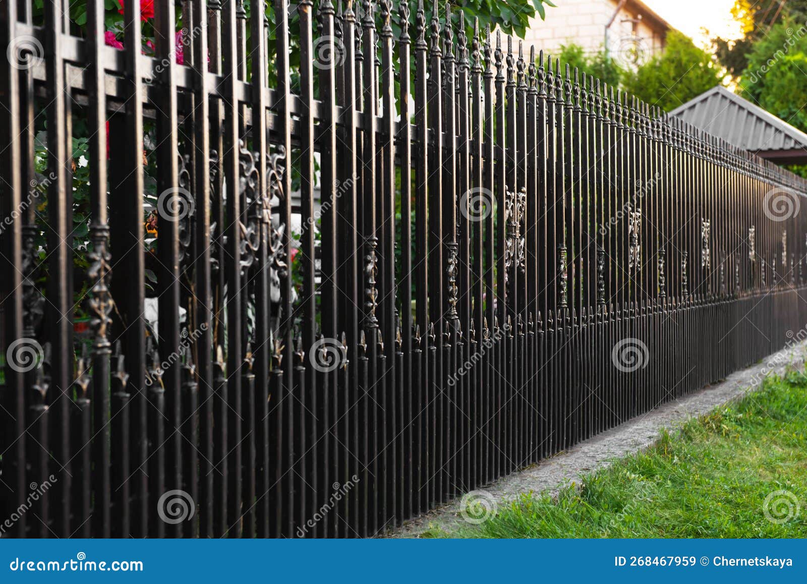 Beautiful Black Iron Fence Near Pathway Outdoors Stock Image Image of