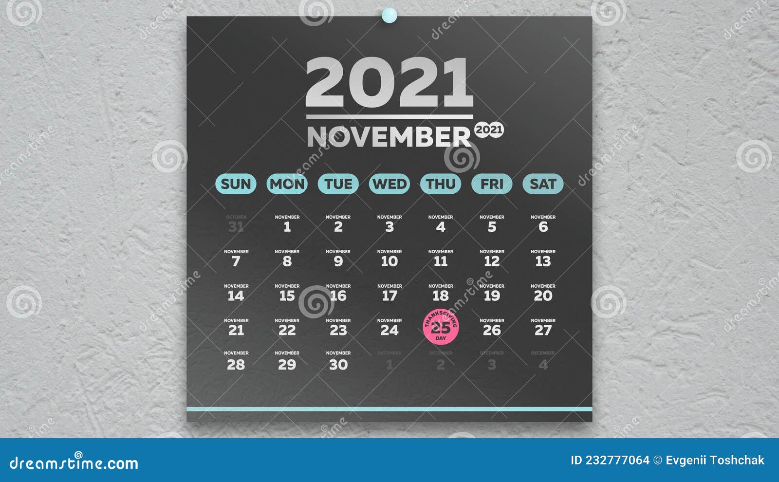 USA Thanksgiving Day 2017. 23 November. Festive date in the wall calendar.  Thanksgiving design. Vector illustration Stock Vector