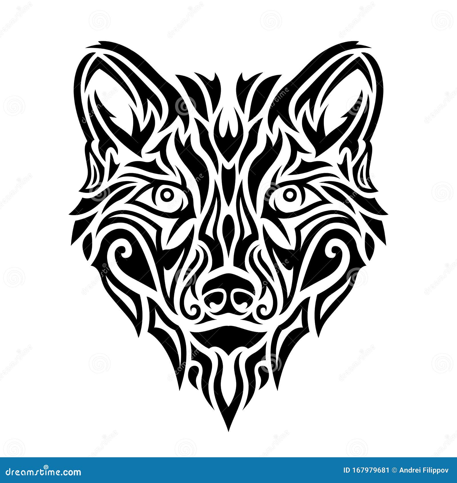 Black Tribal Tattoo Art With Stylized Wolf Head Stock Vector ...