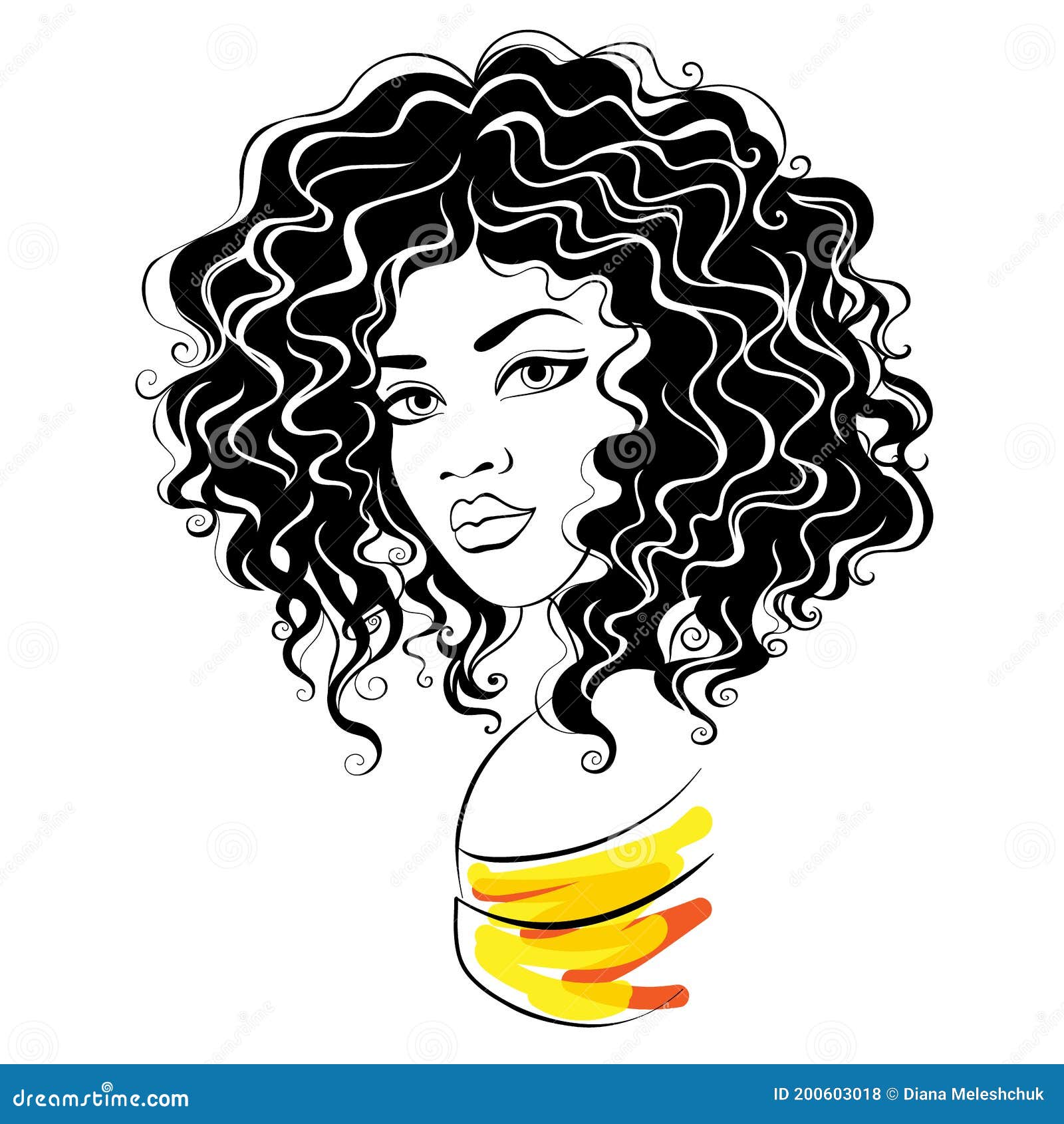 Beautiful Black Woman with Black Hair. Vector Illustration. Stock