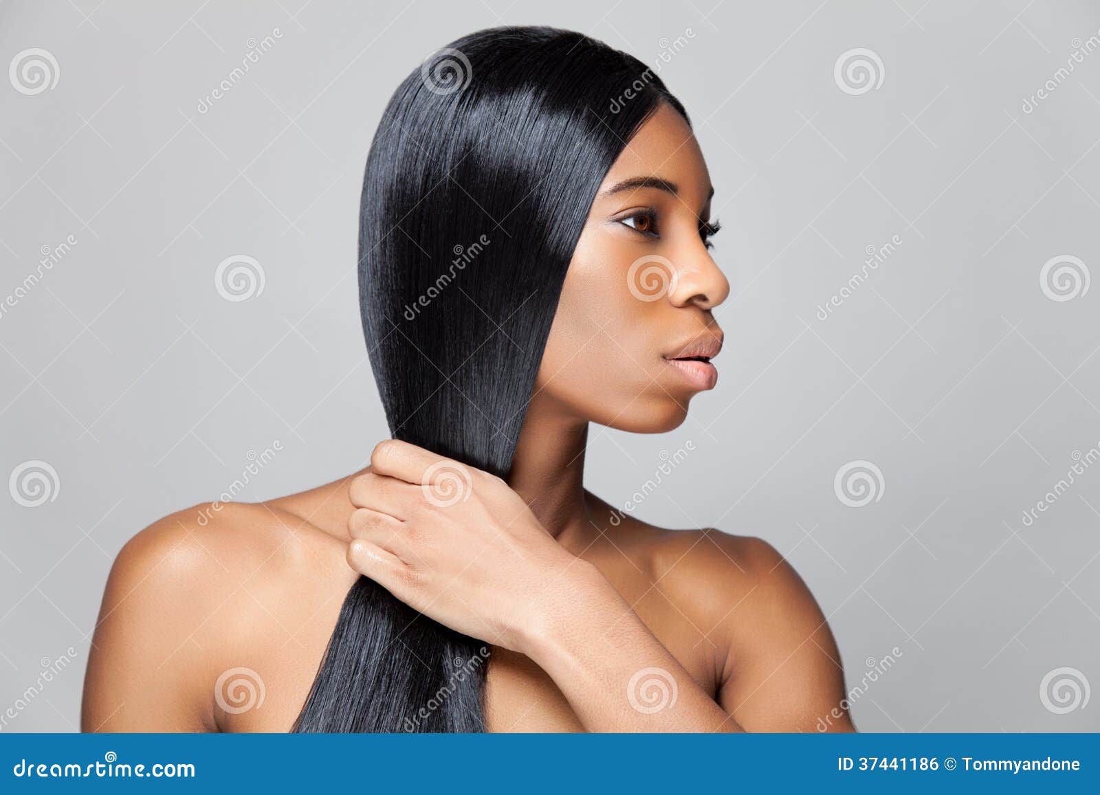 beautiful black woman with long straight hair
