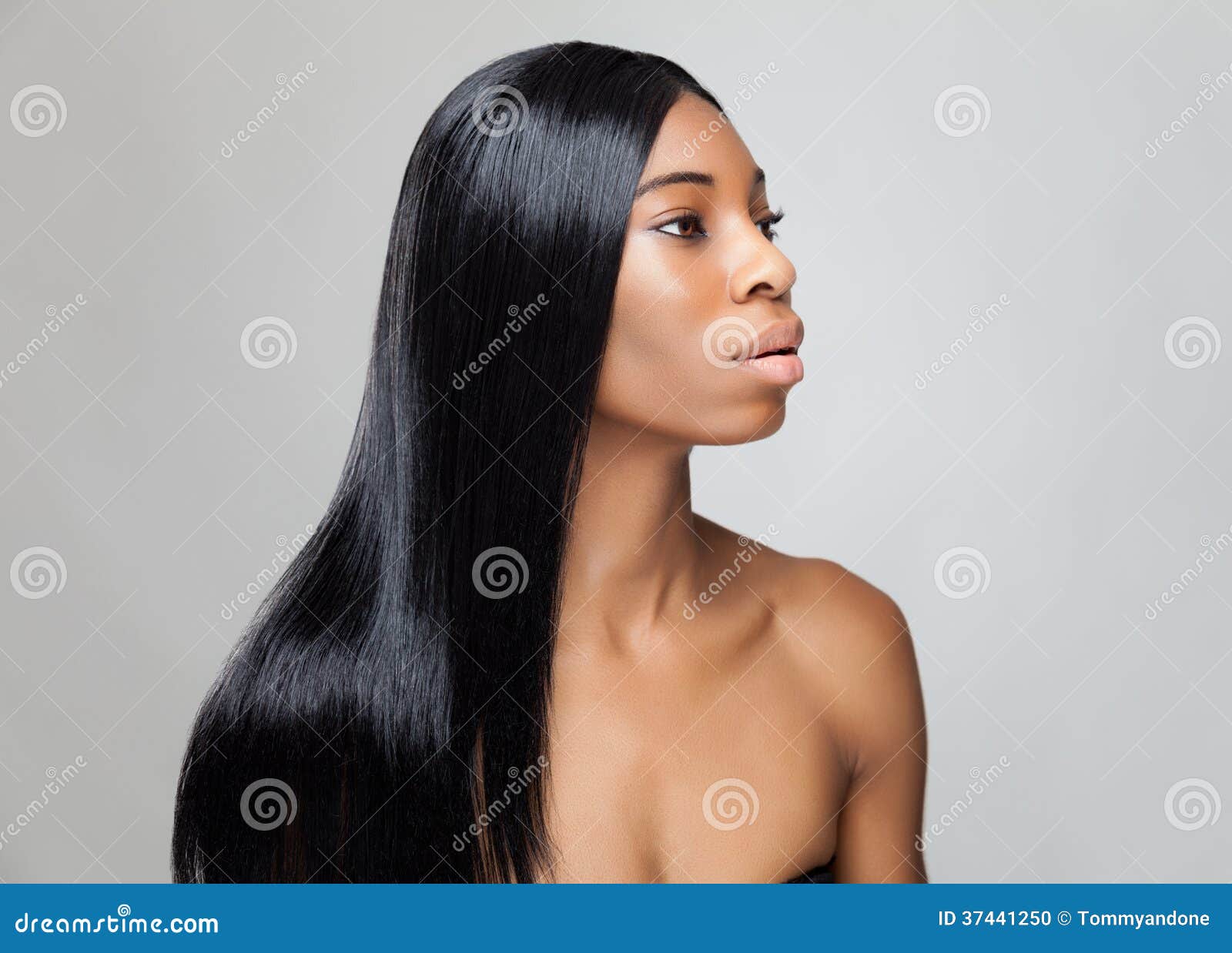 beautiful black woman with long straight hair