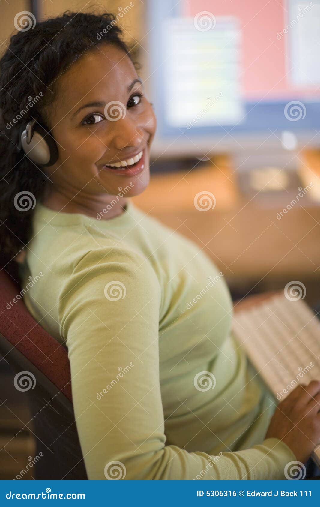 Beautiful Black Woman Working At Desk Royalty Free Stock Image - Image