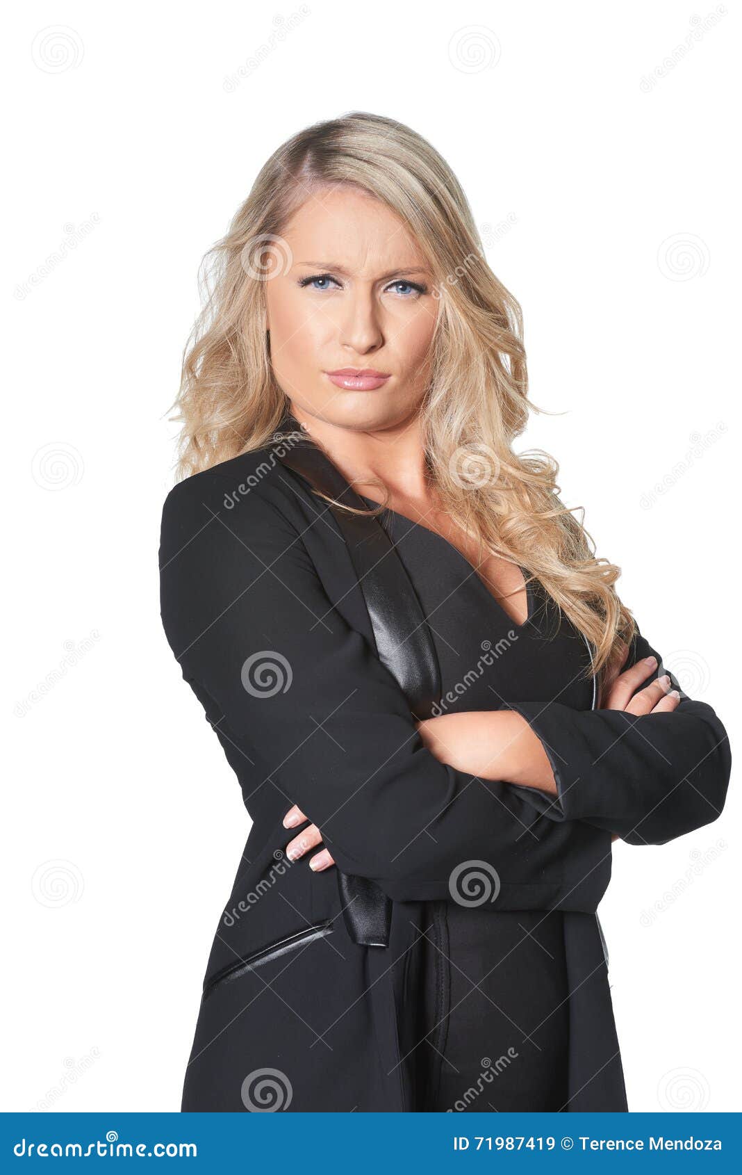 beautiful blond busines woman giving disapproving look, 