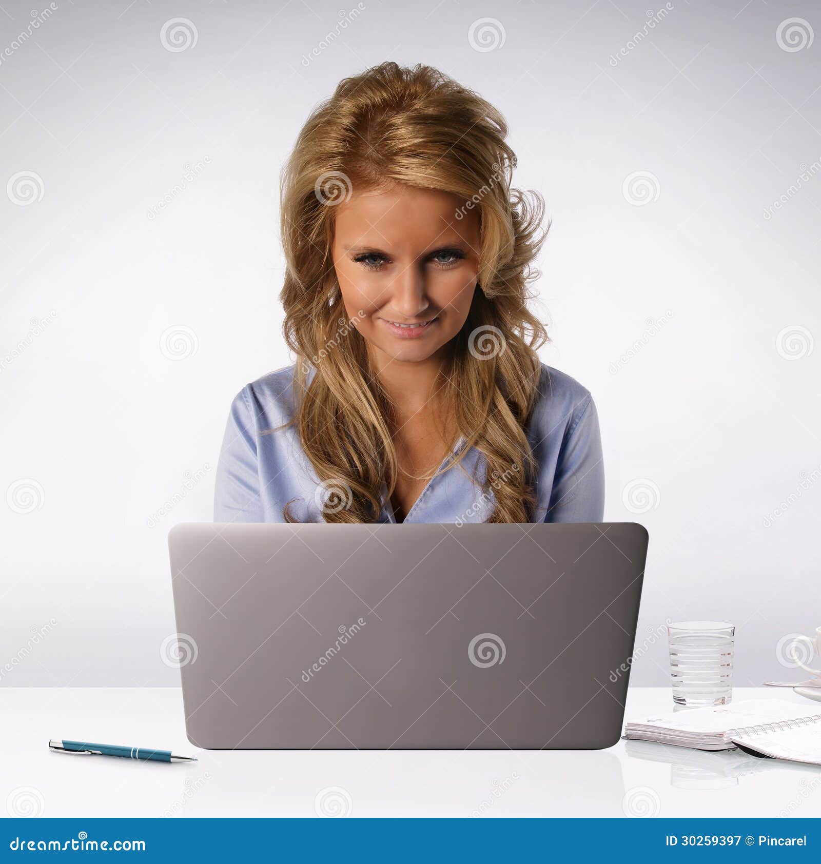 Woman Behind Laptop Computer Stock Image Image Of Lady