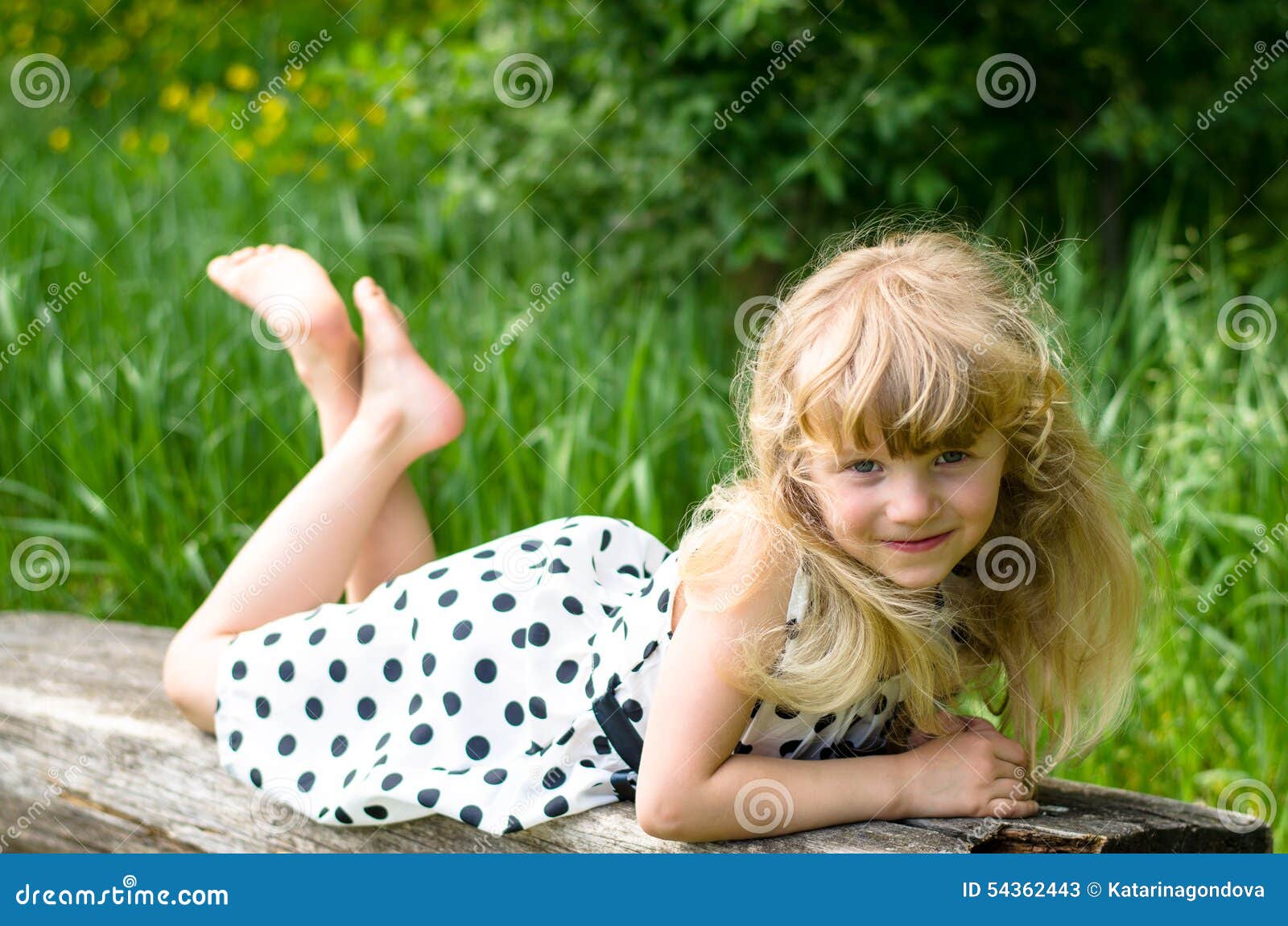 Beautiful Blond Girl on Bench Stock Image - Image of dress, wooden ...